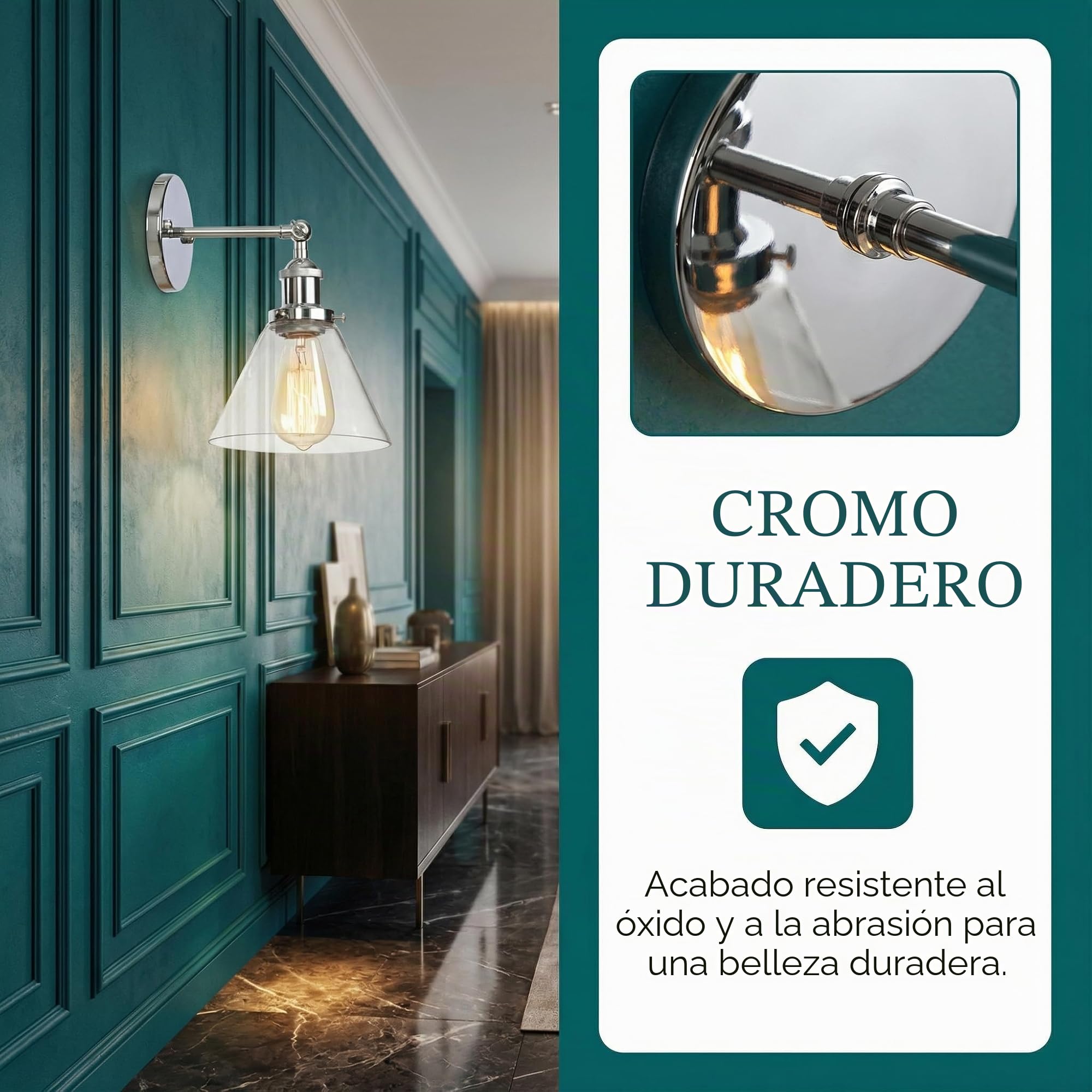 Aplique de Pared Industrial, Lámpara de Pared de Vidrio Vintage E27 para Baño, Dormitorio, Pasillo, Café y Estudio, Iluminación para Lectura Oficina & Casa (Plata Moderna, B)