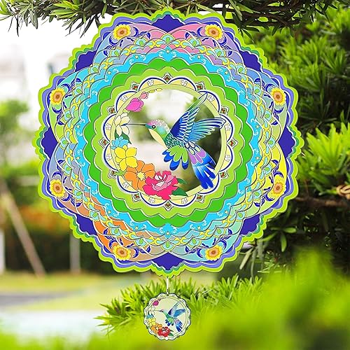 Molinillos de viento colgantes de colibrí, molinillo de viento 3D, escultura de viento de metal de 12 pulgadas, atrapa viento de acero inoxidable