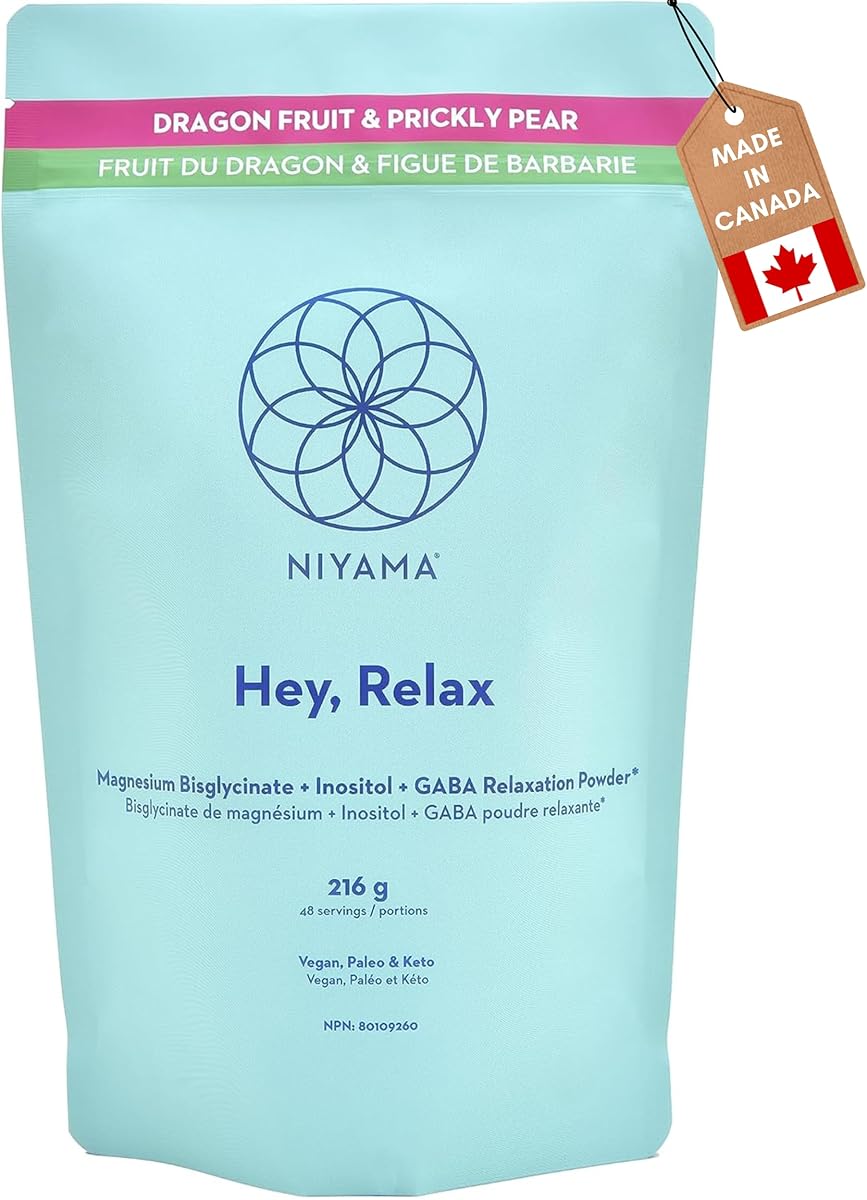Niyama NIYAMA Hey Relax Sleep Support | Made in Canada | Magnesium Bisglycinate + Inositol Powder | Calms Muscles, Promotes Better Sleep | Stress Relief | No Sugar | Dragonfruit Prickly Pear (48 servings)