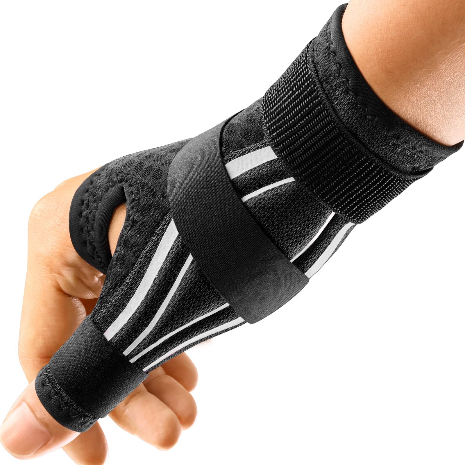 FREETOO Ergonomische Daumenbandage Rechts und Links, Atmungsaktive und Weiche Daumenschiene, Daumenorthese bei Arthrose, Sehnenscheidenentzündung, Schnapdaumen, Damen und Herren, S/M, Schwarz/Weiß
