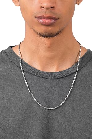 mnnl Mens A3 Long Rope Chain - Silver