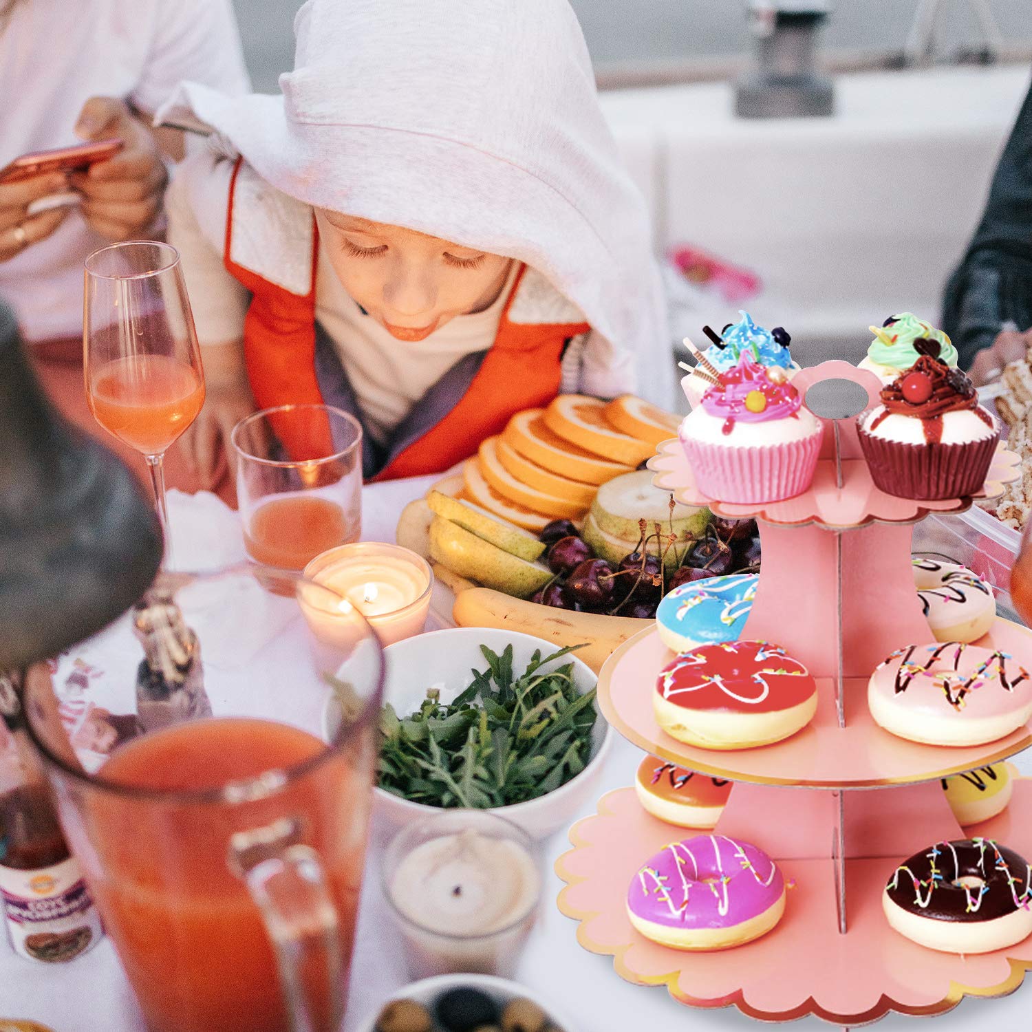 Alzata Per Cupcake 3 Livelli In Cartone Oro Rosa – Supporto Per Dolci, Buffet E Feste, Reggette Per 24 Cupcake, Per Matrimoni E Compleanni (Viola) - 2