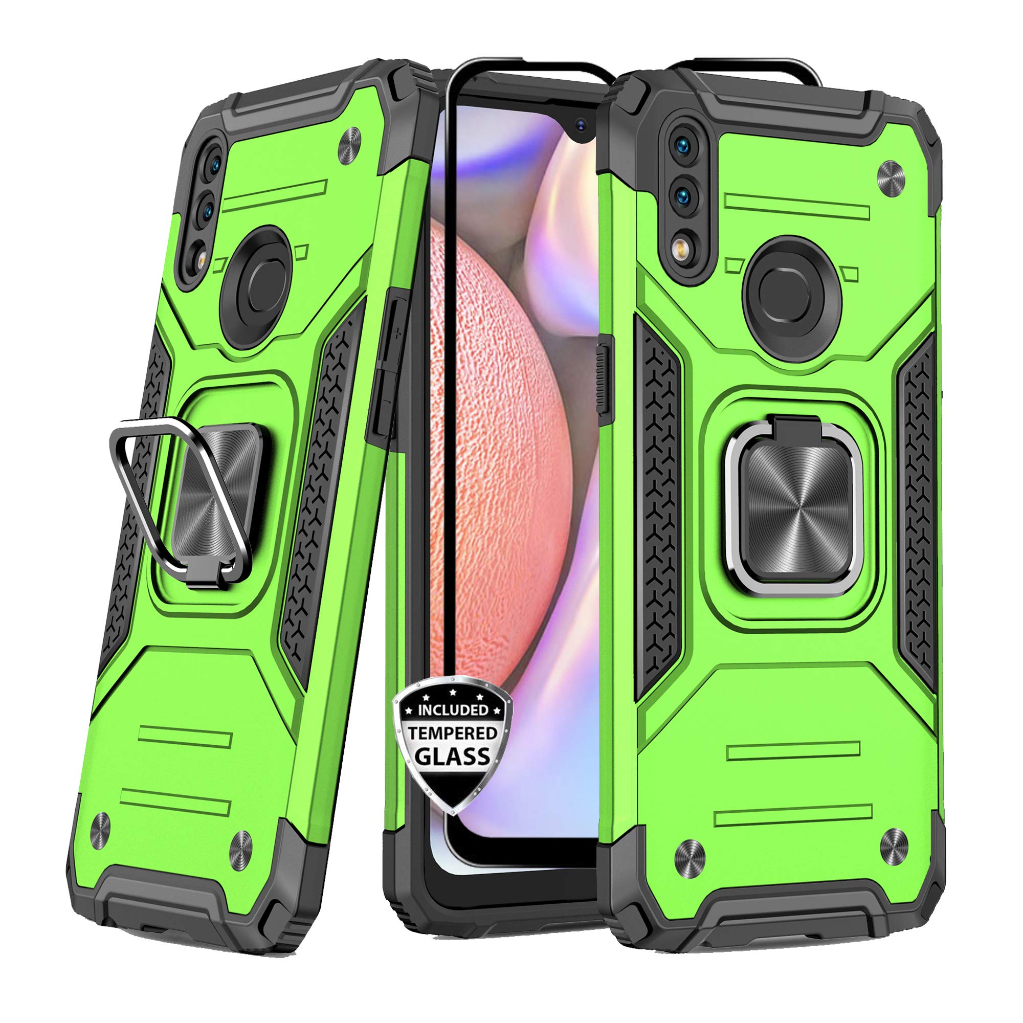 REEJAX Galaxy A20S Case with Screen Protector,Heavy Duty Rugged Cover with Magnetic Ring Kickstand for Car Mount Holder,Protective Phone Case for Samsung Galaxy A20S Green