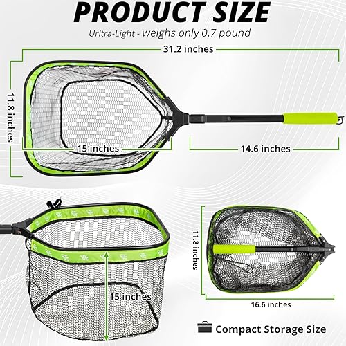 Miniatura 2 de Red de aterrizaje de pesca flotable: red de pesca plegable de aleación de aluminio, red de polietileno recubierta de goma, red ligera apta para