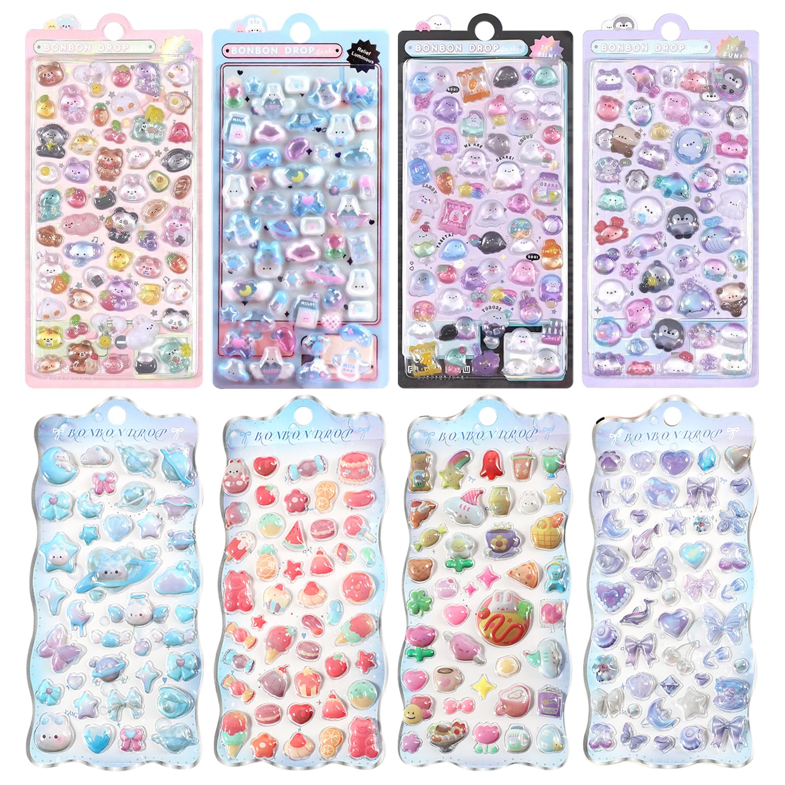 DAVBNM 400+ Pieces Mini Kawaii Sheets Stickers, 3D Waterproof Cute Stickers, Cartoon Clear Animals Stickers, for Kids Boys Girls, Stickers for Water Bottles Scrapbook Skateboard