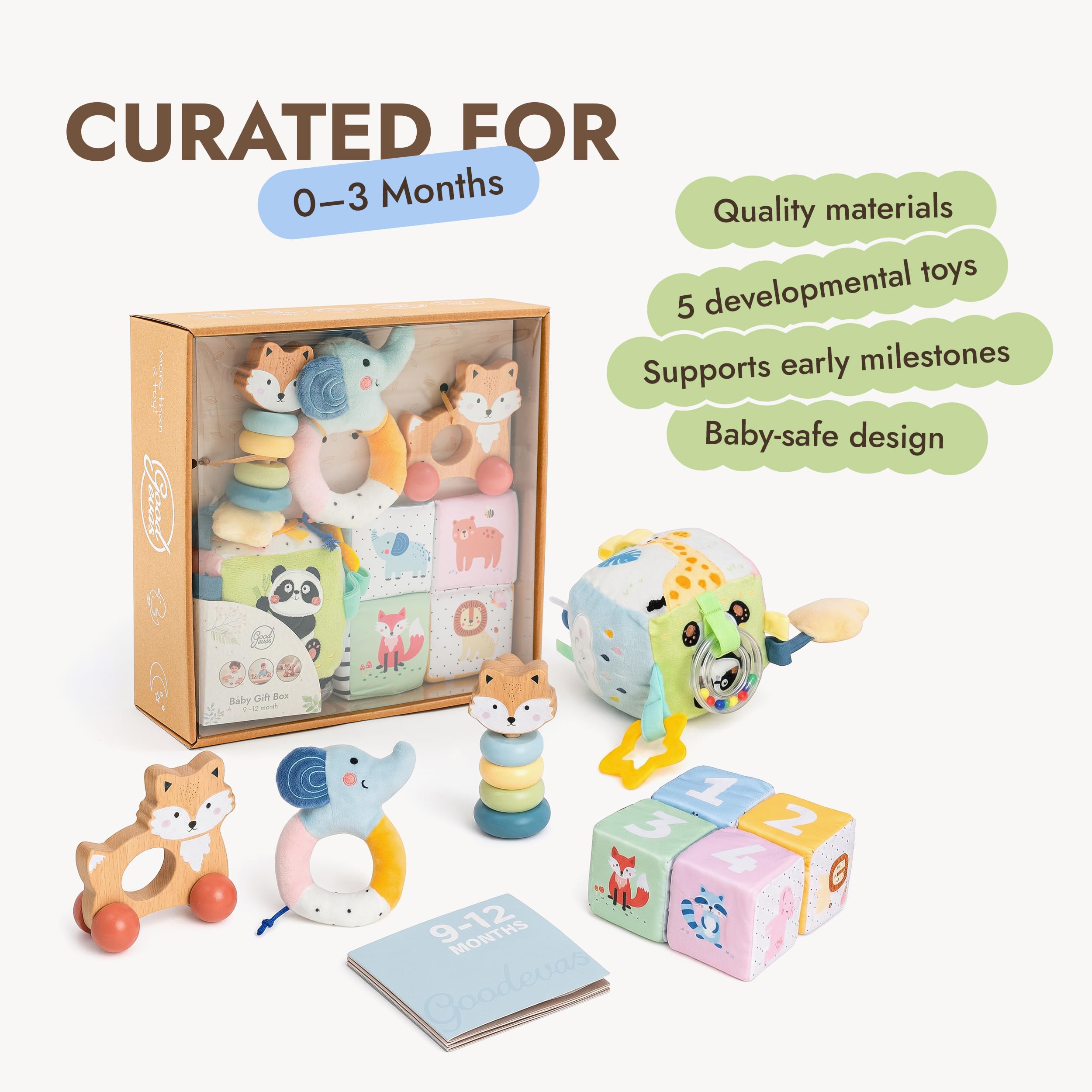 Goodevas Caja de regalo para bebé de 9 a 12 meses, regalo de primer cumpleaños para niños y niñas, juego de regalo inspirado en Montessori