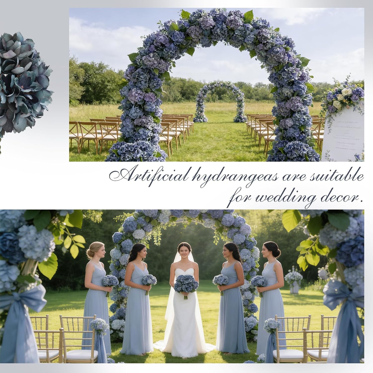 6PCS 21 Inch Lifelike Artificial Silk Hydrangea Flowers, Large Fake Hydrangea Flowers Bouquet with Stems, Full Faux Hydrangea for Home Decor Wedding Table Party Office Decor(Dusty Blue)