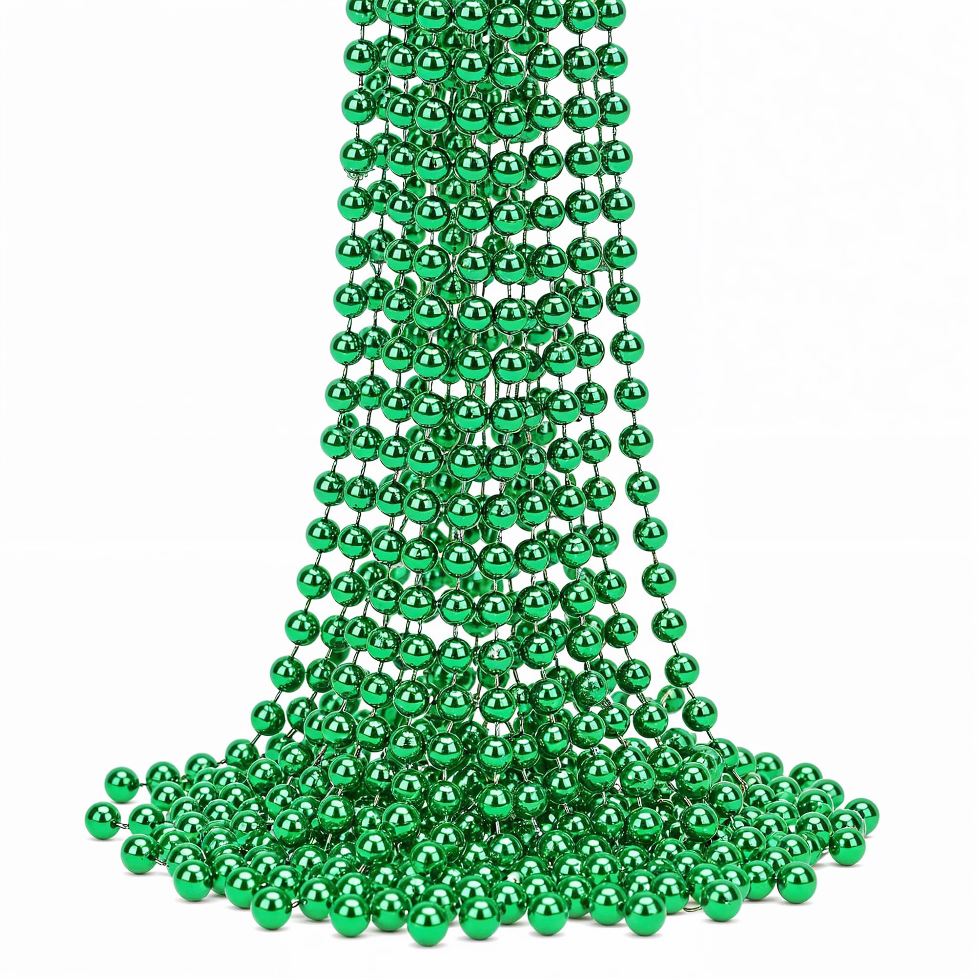 Trimming Shop 9M Metallic Christmas Bead Chain - 7.5mm Green Shiny Pearl Garland for Xmas Tree Hanging Decorations, DIY Crafts, Jewellery Making & Festive Decor, 1pc