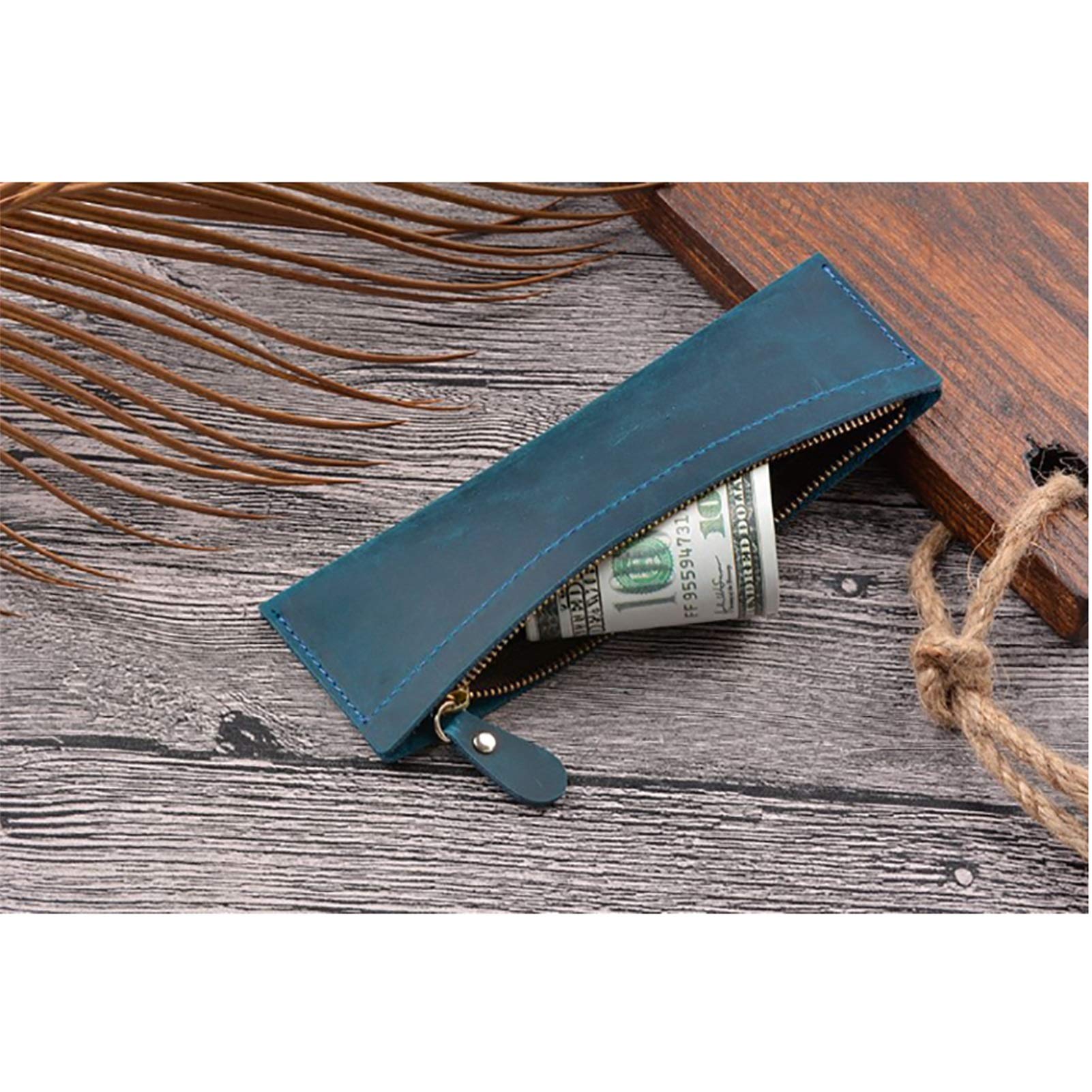 Astuccio in pelle, astuccio piccolo, Astuccio in pelle con cerniera for cancelleria ufficio multicolore 190x60mm(Blue)