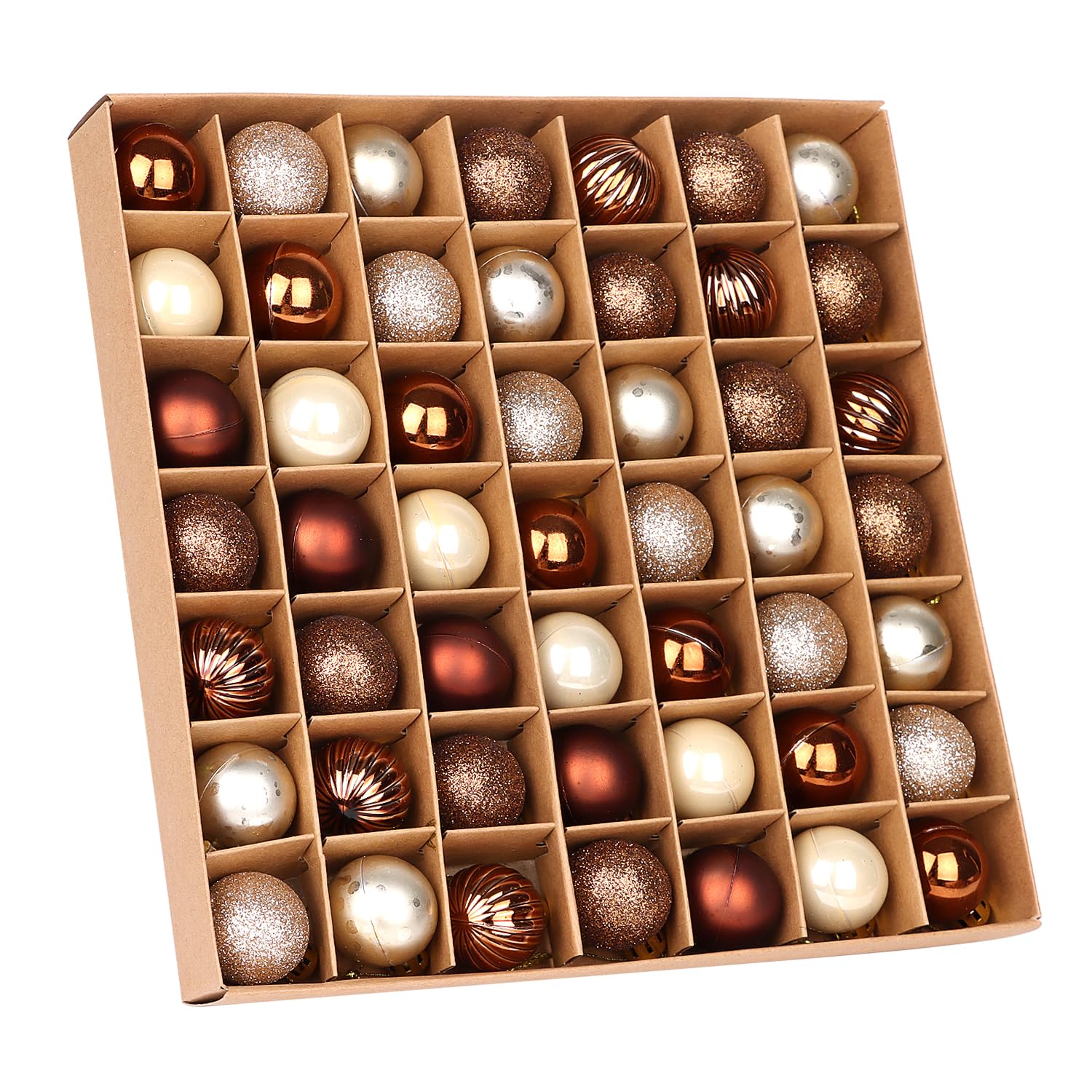 Veylin Copper And Silver Mini Christmas Baubles, 49Pcs 3Cm Christmas Tree Baubles Glitter Christmas Small Baubles Christmas Baubles For Christmas Tree Decoration (Copper And Silver)