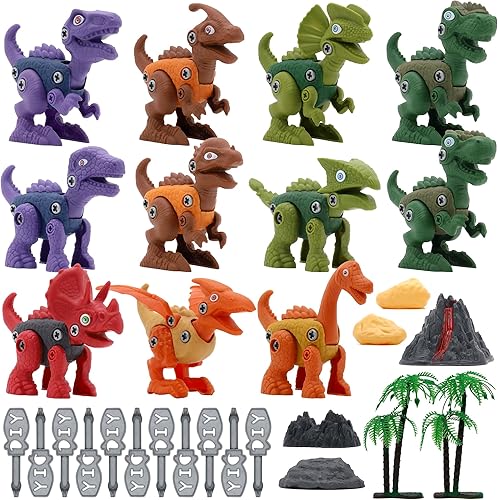 Juguetes de dinosaurio desmontables para niños, juguetes de construcción de troncos de dinosaurio con taladro, kit de aprendizaje jurásico para