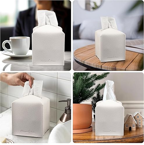 Miniatura 3 de Soporte para caja de pañuelos de piel sintética de alta calidad, elegante funda de caja de pañuelos estilo hotel para decoración del hogar, oficina