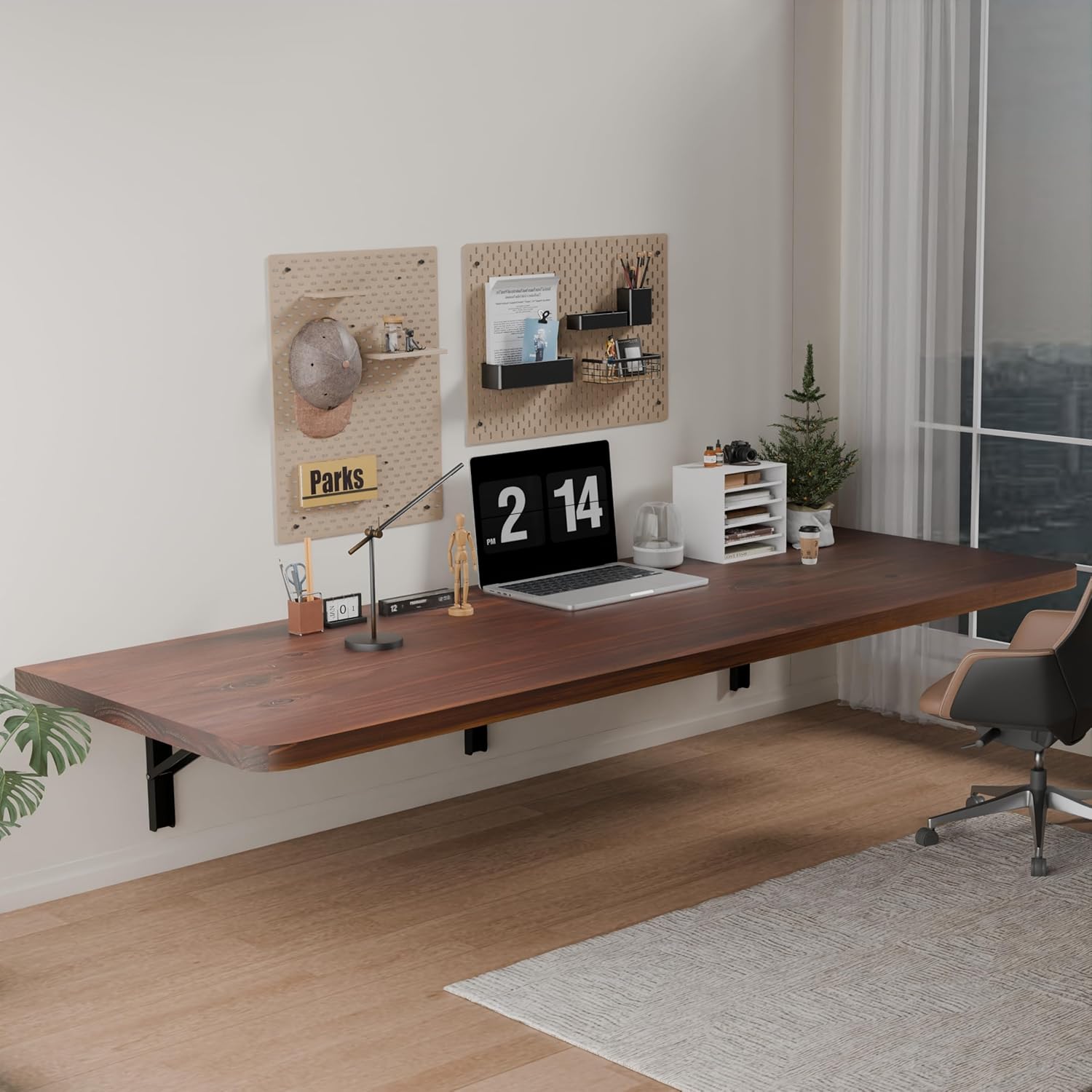 IAE Floating Wall Mounted Folding Table Desk with Pine Wood,60" x 22" Foldable Workbench,Fold Down Wall Mounted Foldable Desk with Shelf Brackets,Laundry Folding Table for Home,Dining,Kitchen,Brown Brown 60*22*10 Inch