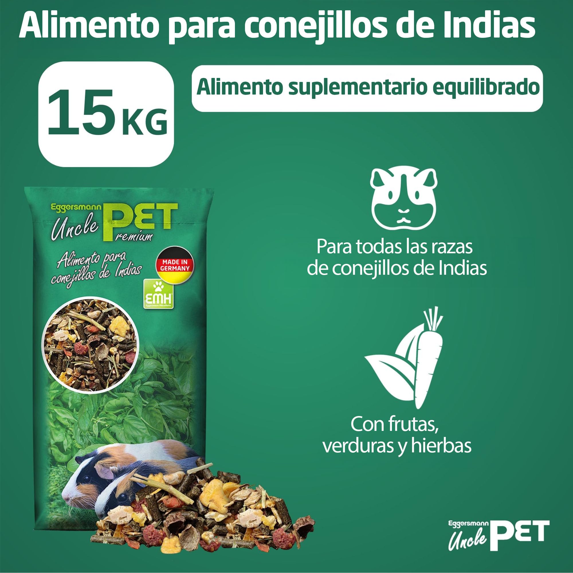 Eggersmann Alimento Premium para cobayas - Muesli Natural con Hierbas, Verduras y Frutas (Bolsa de 15 kg)