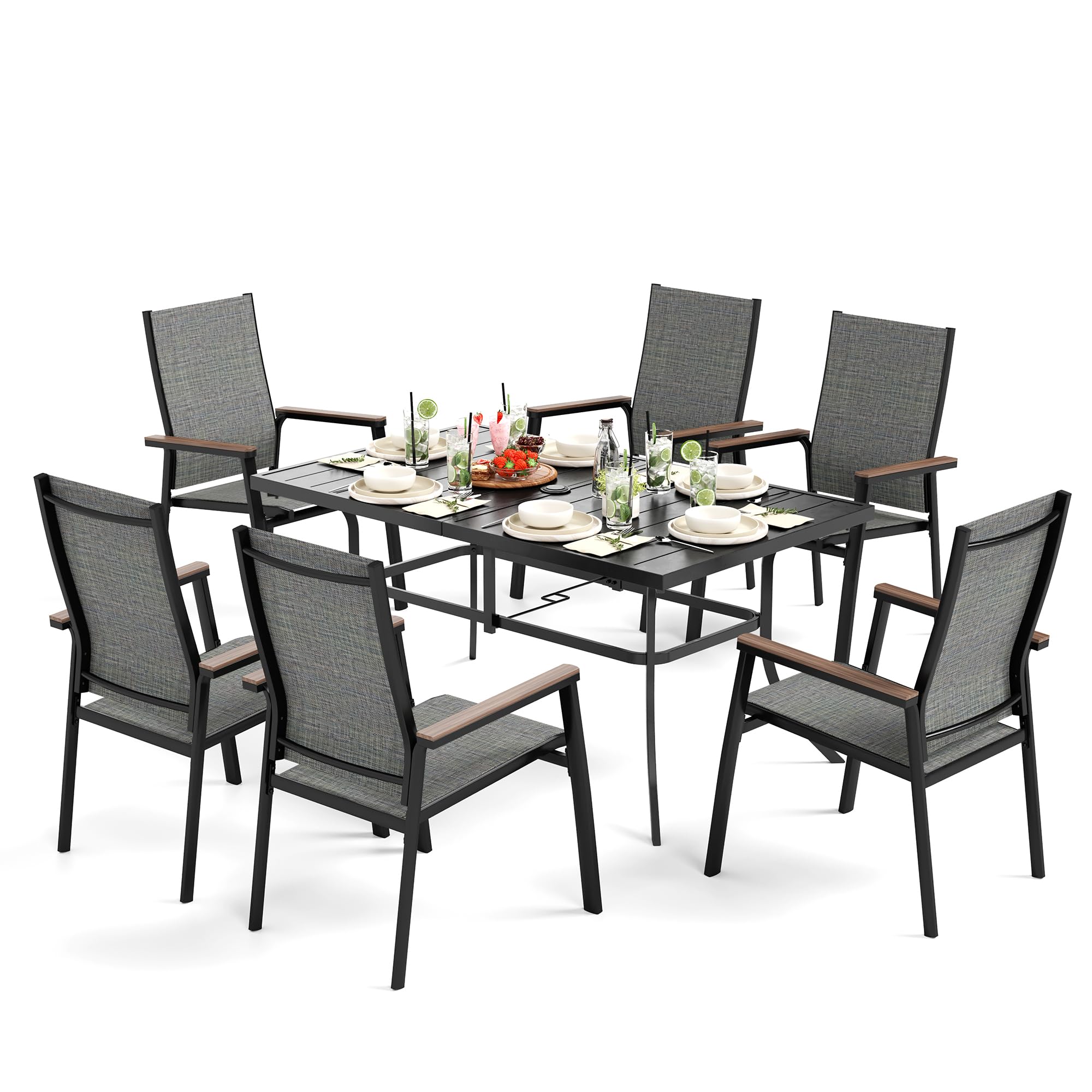 Sophia &amp; William Patio Dining Set, Metal Table w/ 6 Grey Aluminum Chairs