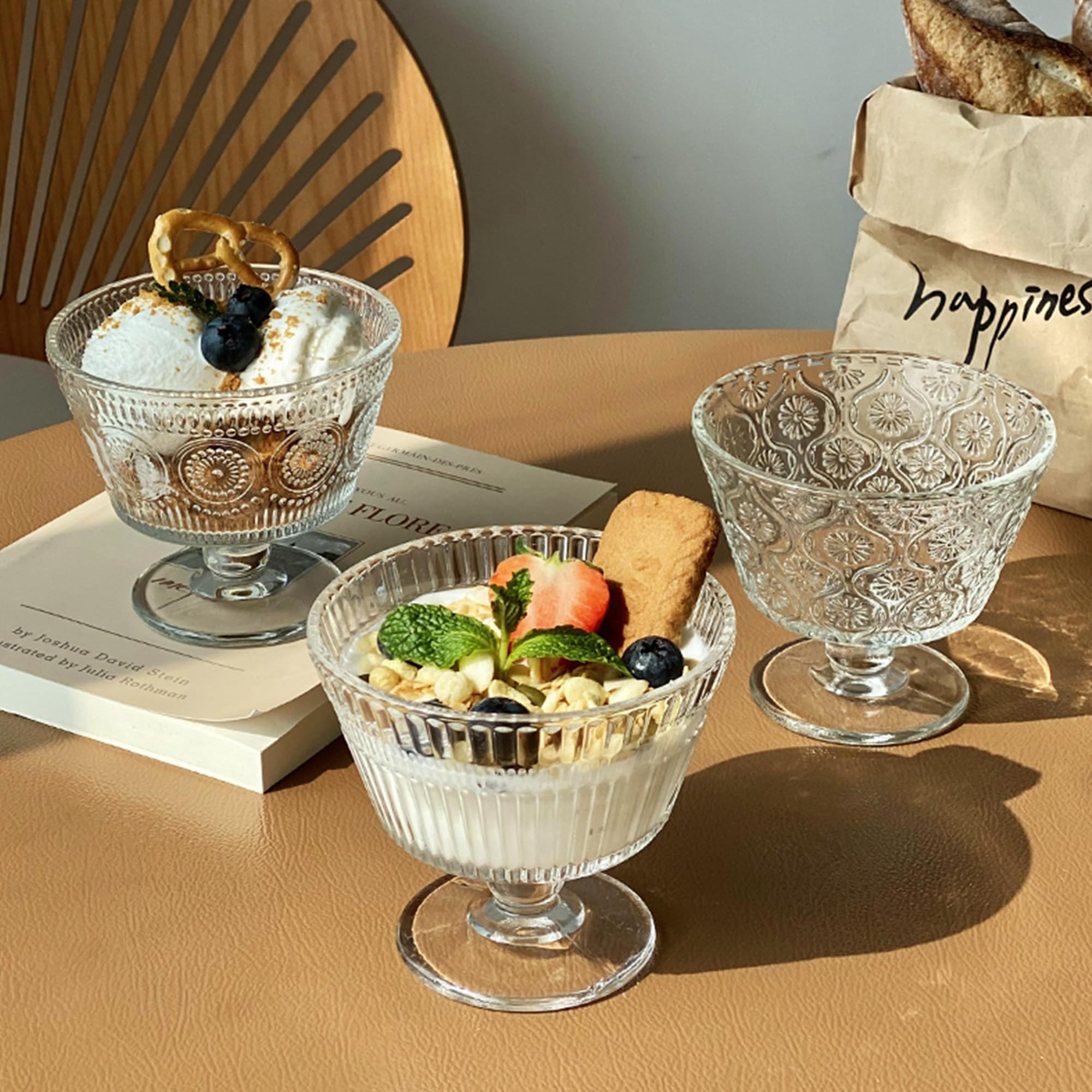 Set di 4 Coppe Da Gelato In Vetro Trasparente, Coppette Riutilizzabili Per Macedonia, 260ml, 100% Senza Piombo, Bicchieri Da Dessert Con Piedi, Per La Casa, Il Ristorante, Feste (Stile 2)