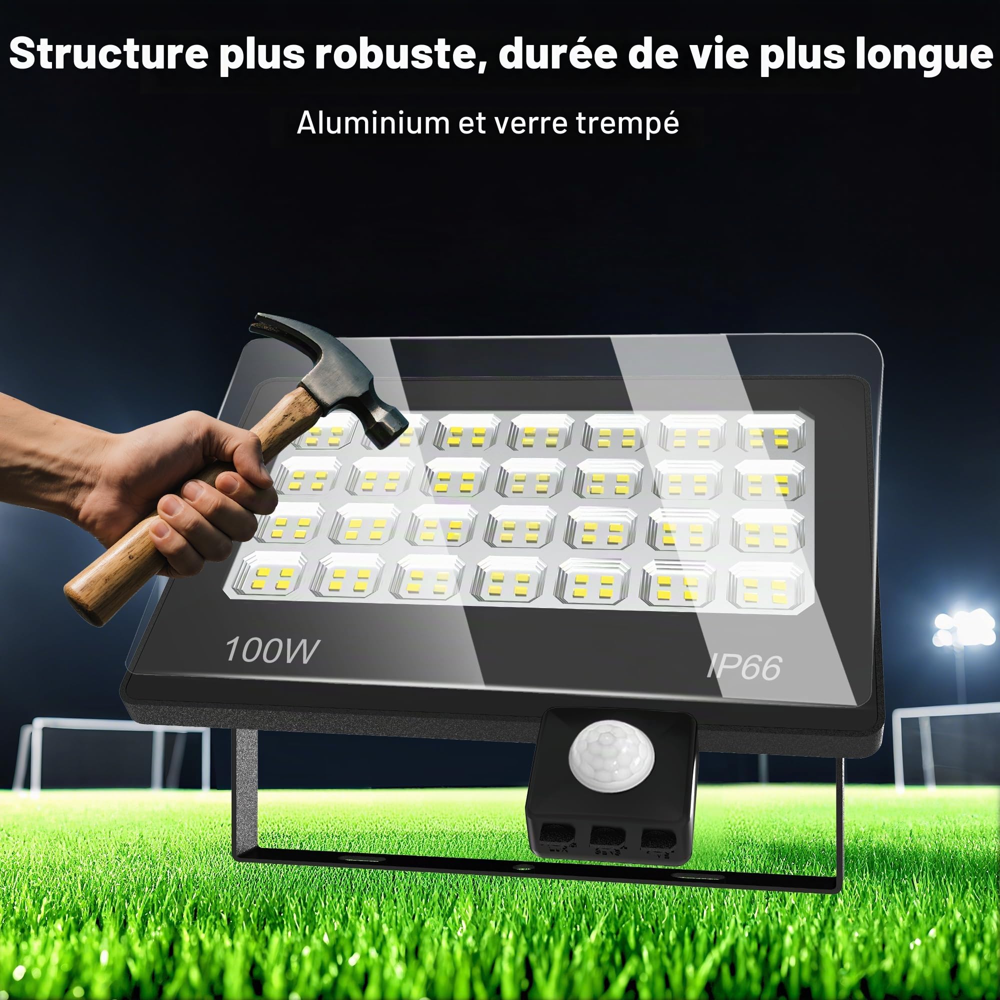 Projecteur Led Extérieur Detecteur de Mouvement, 100W 10000LM IP66 Etanche Éclairage Exterieur, 6500K Lampes de SéCurité D'ExtéRieur Avec dé Tecteur de Mouvement pour Garage, Cour, Jardin