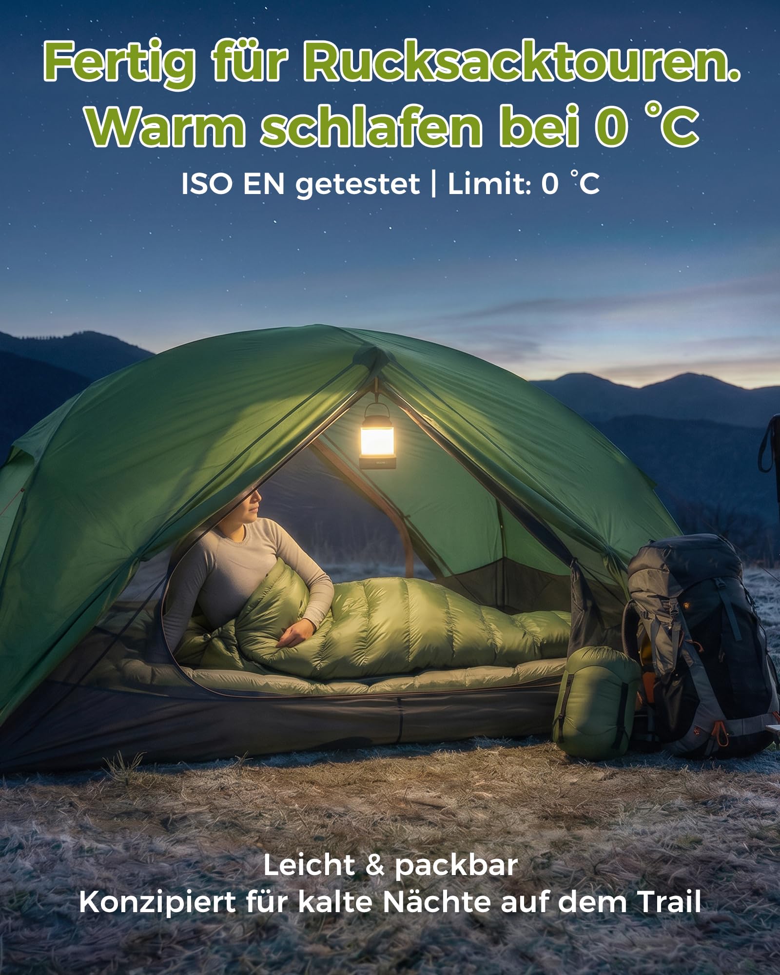 ATEPA 700FP Daunenschlafsack für Erwachsene, Ultraleichter 0 Grad Mumienschlafsack mit RDS Daunen & recyceltem 15D Nylon für Backpacking Camping Wandern, ISO Limit 35°F