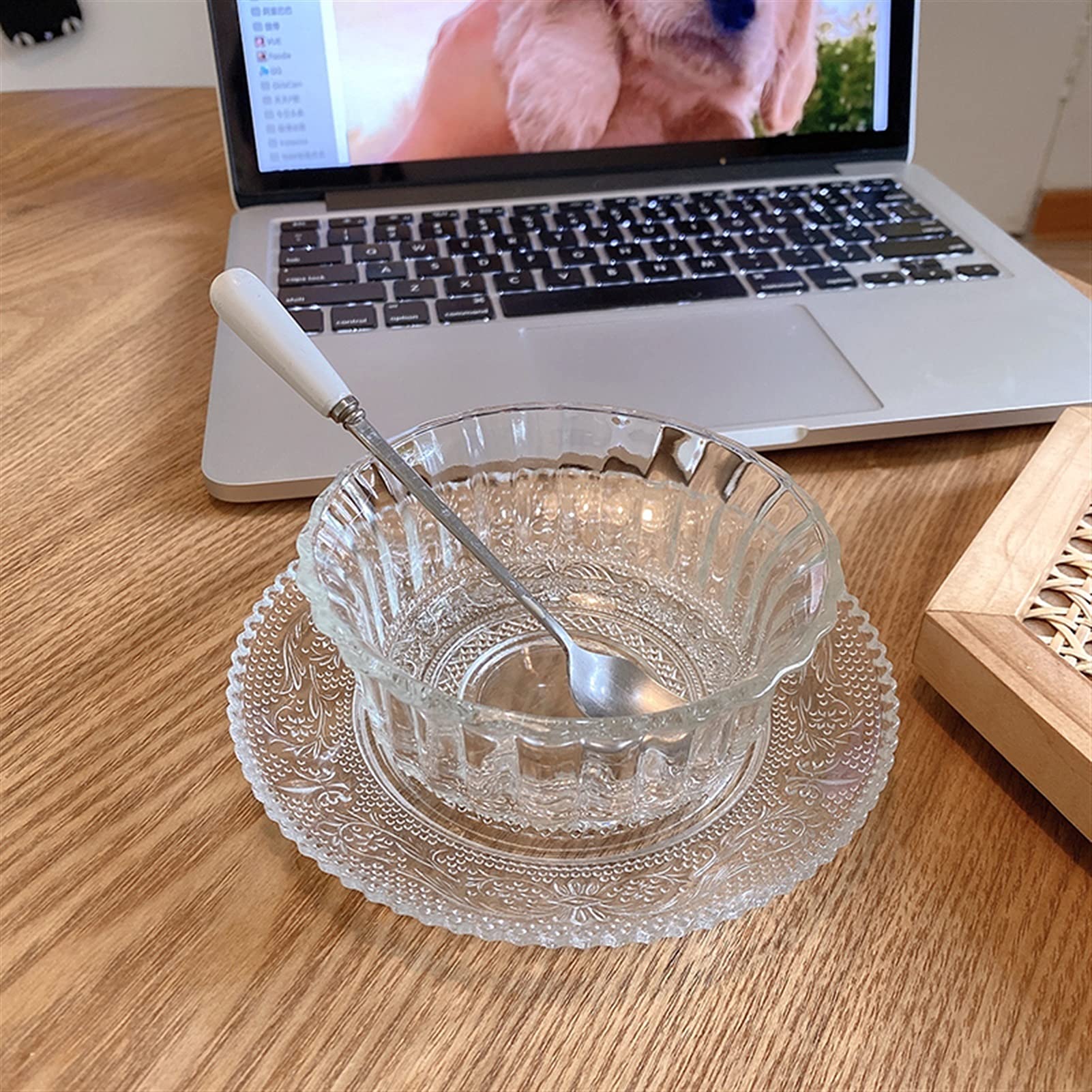caihuashopping Miska do serwowania szklana miska z naczyniem wytłaczana szklana miska do sałatek miska śniadaniowa na owoce, płatki śniadaniowe, mieszanka mąki, śmietana, cukierki, jogurt sałatka miska na Ramen