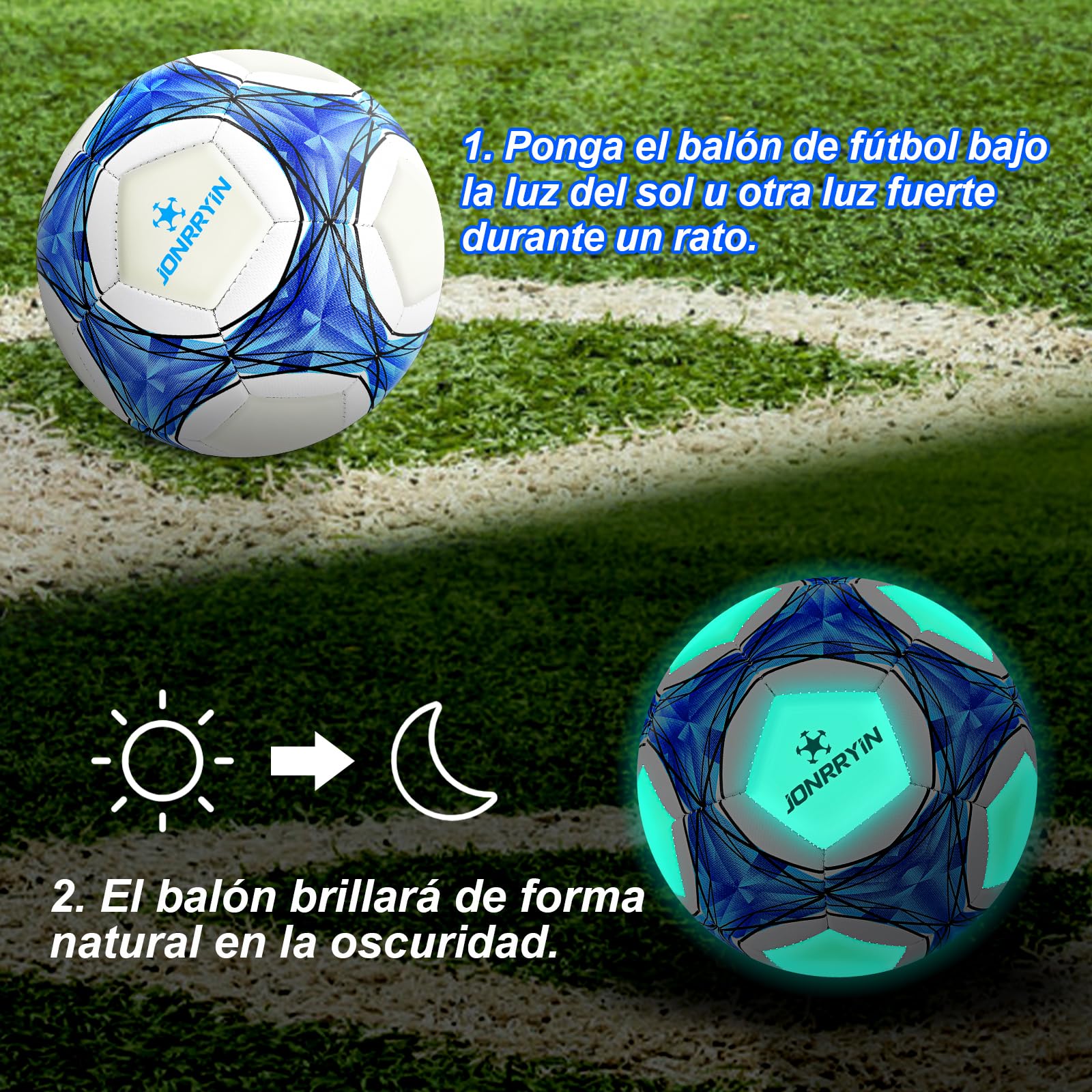 JONRRYIN Balón de Fútbol Iluminado Fluorescente Tamaño 5 para Entrenamiento y Juegos