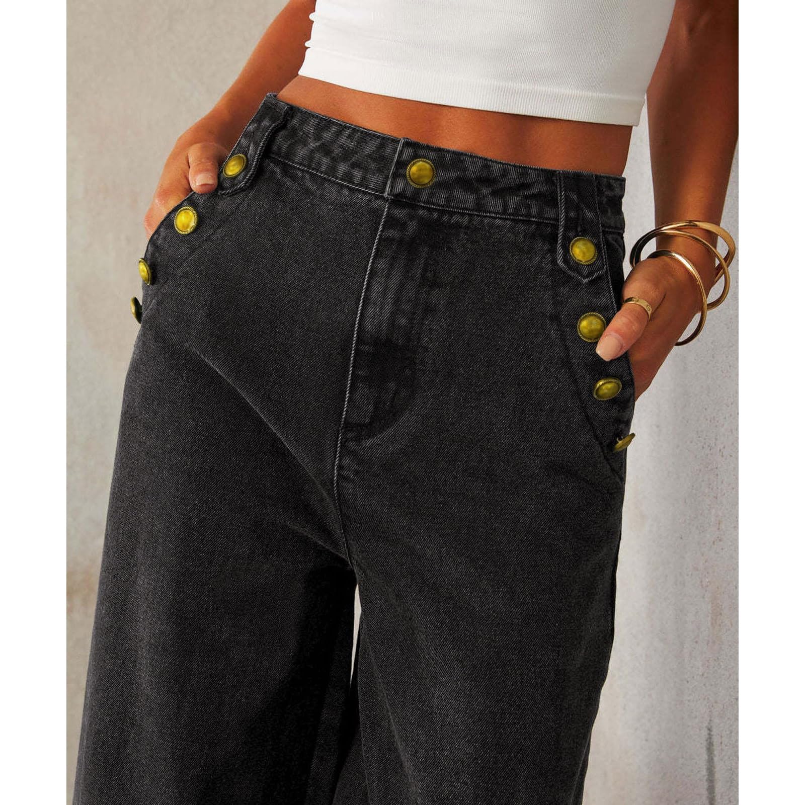 Completo in denim da donna, elegante, due pezzi, senza maniche, gilet e jeans con gamba larga, due pezzi, tinta unita, pantaloni larghi, pantaloni lunghi da festa, completo streetwear