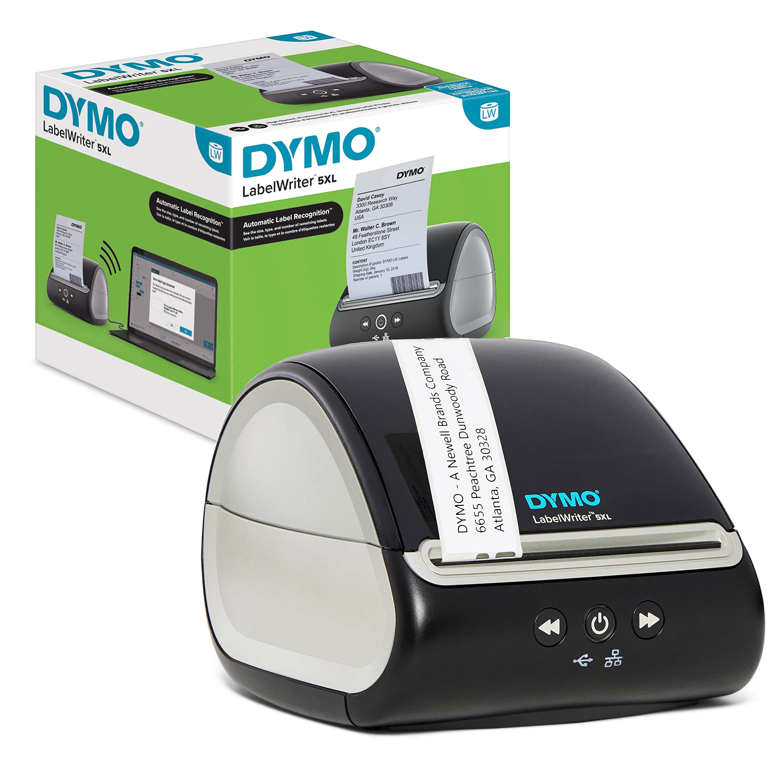DYMO Etikettendrucker LabelWriter 5XL, EU-Stecker & Große LW-Adressetiketten | 36 mm x 89 mm | Rolle mit 260 Etikettenband | selbstklebend | für LabelWriter-Beschriftungsgeräte