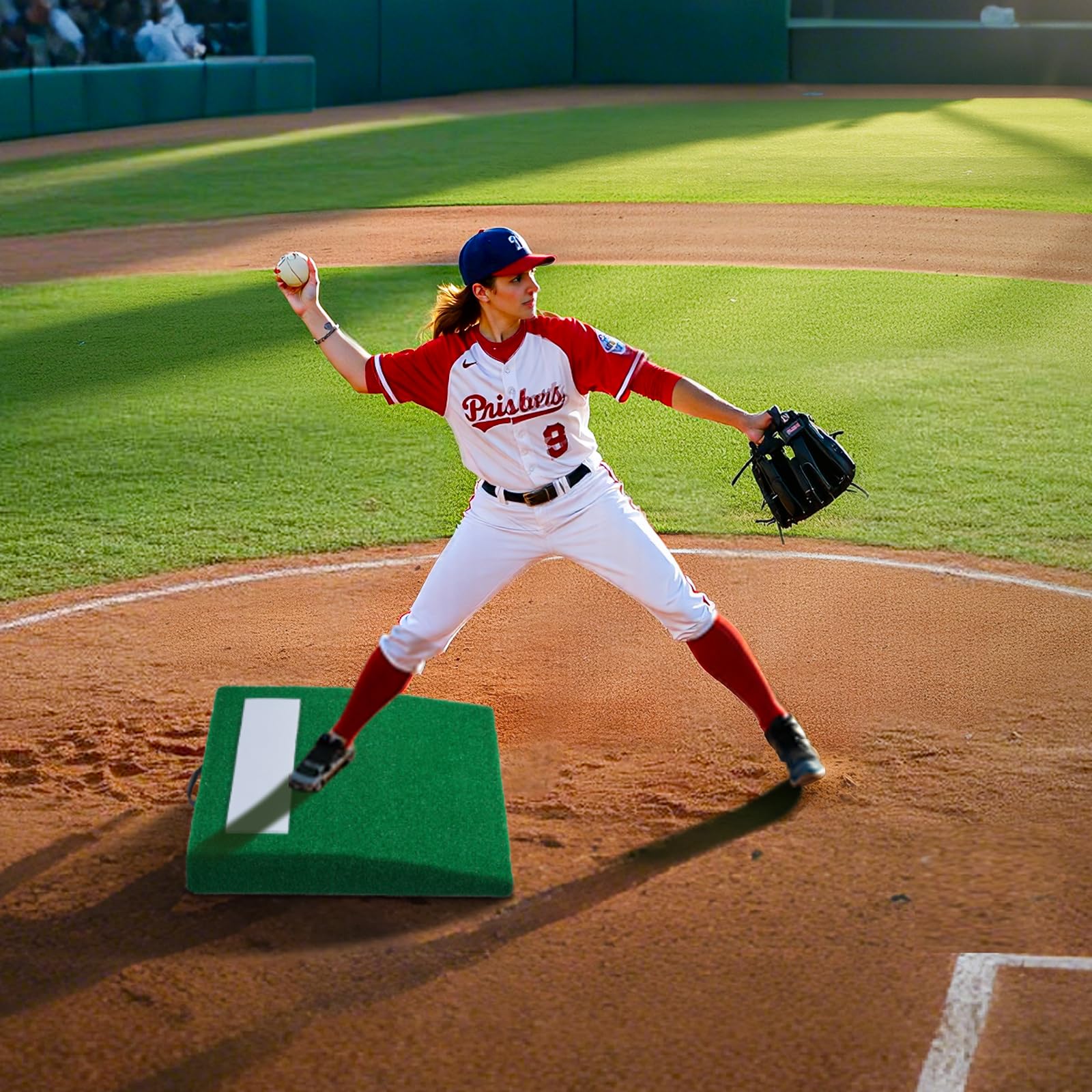 VEVOR Monte di Lancio Portatile per Baseball, 78,74 cm Attrezzatura per Allenamento e Pratica di Lancio per Interni Esterni, Erba Sintetica Anti-Scolorimento, Gomma per Lancio, Maniglia per Trasporto