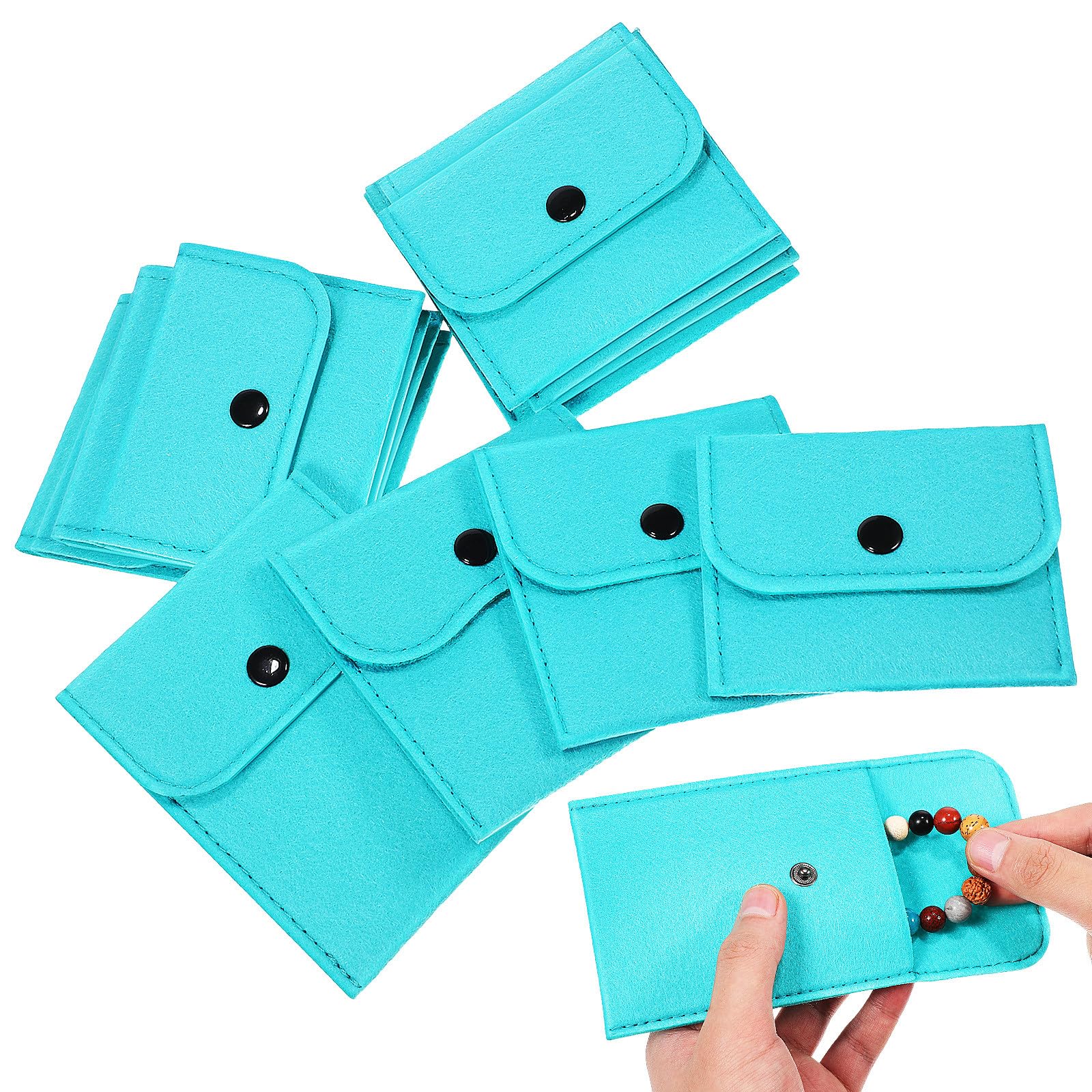 12 Bolsas para Joyas de Fieltro Botón Presión Organizador Pendientes Pulseras