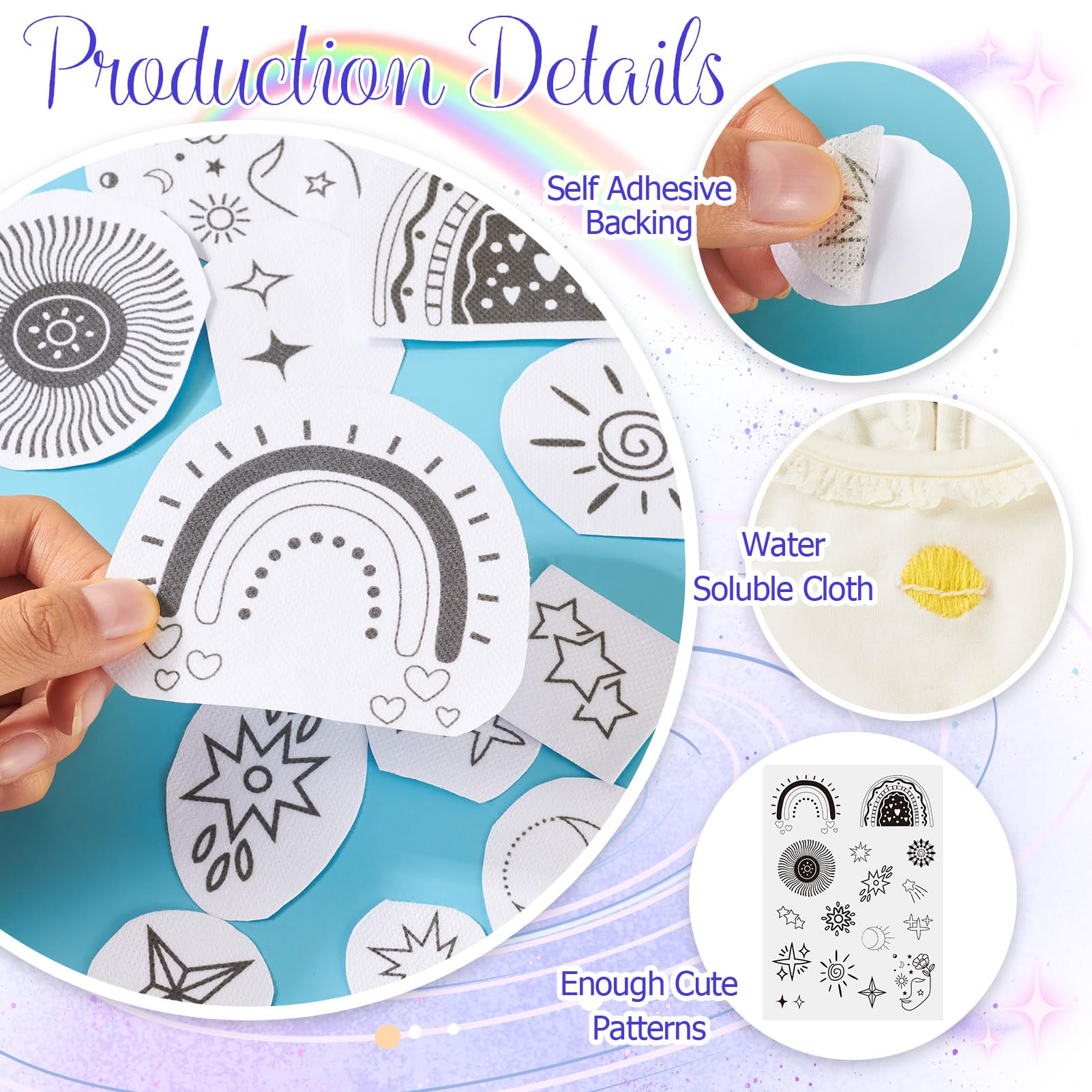 DOODLREAM Stickmuster Set - 47 Stück Wasserlösliche Stickvorlagen