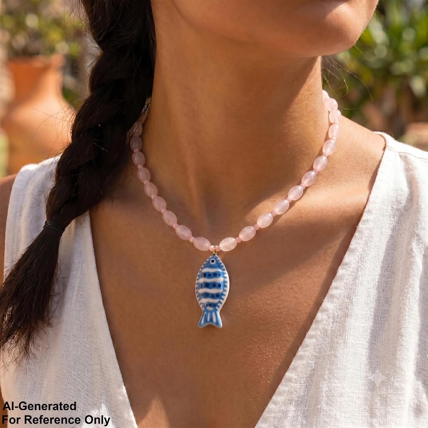 Boho Beaded Fish Necklace for Women Red Blue Beaded Fish Pendant Necklace Colorful Resin Long Necklaces Summer Beach Jewelry Gifts image 2