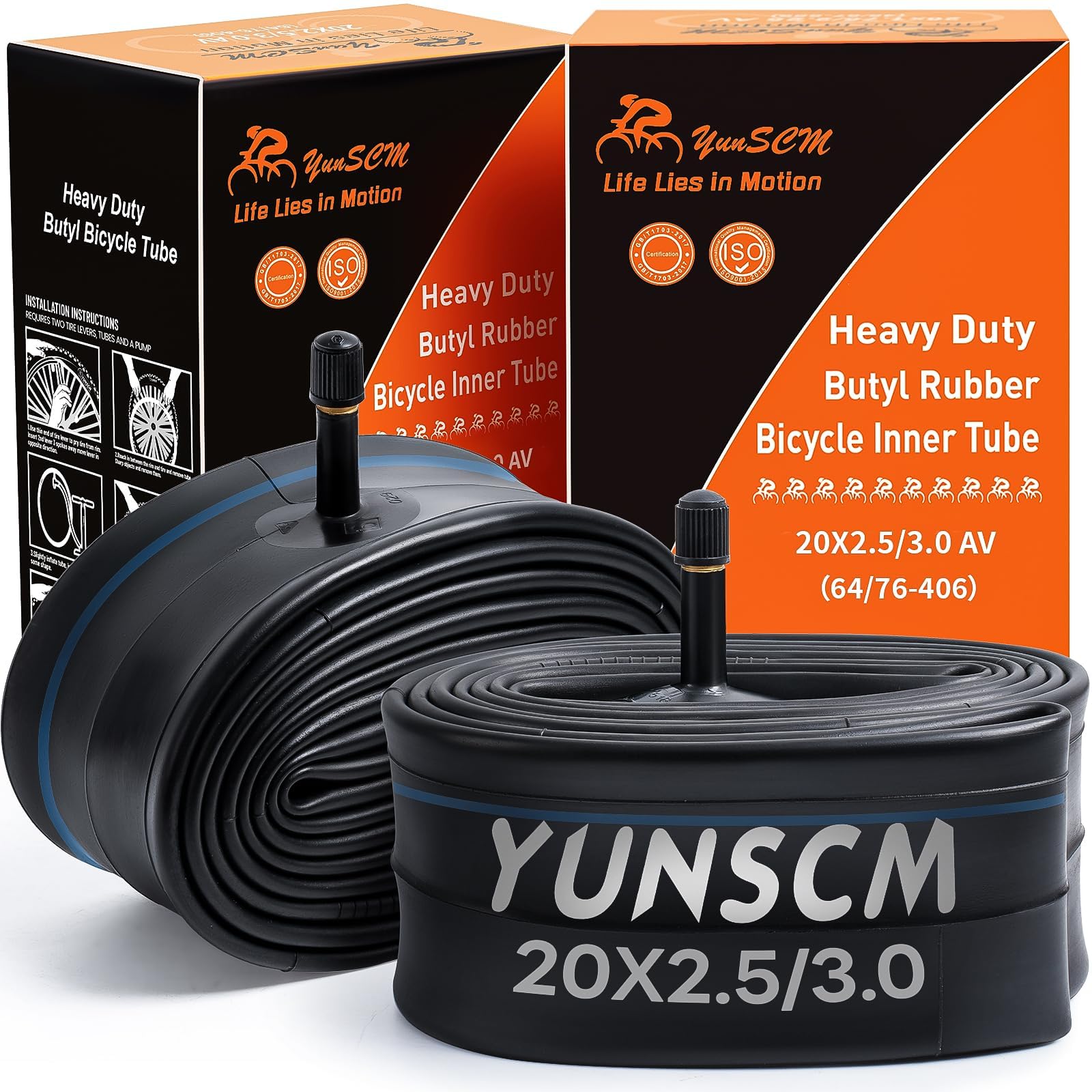 2-PCS 20" Heavy Duty E-Bike Tubes 20x2.5/3.0 AV32mm Premium Butyl Rubber Inner Tubes 20" x 3.0" Compatible with 20x2.50 20x2.60 20x2.80 20x3.0 64/76-406 E-Bike Bicycle Fat Tire Tubes Schrader Valve