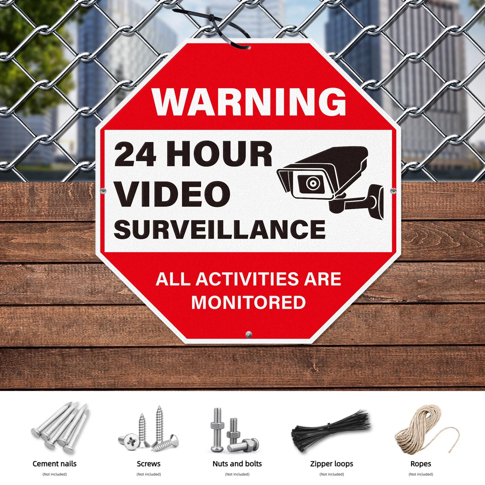 Paquete de 4 señales de advertencia de videovigilancia de 24 horas, todas las actividades están monitoreadas, 12 x 12 pulgadas, de aluminio resistente, reflectante, impermeable, señalización