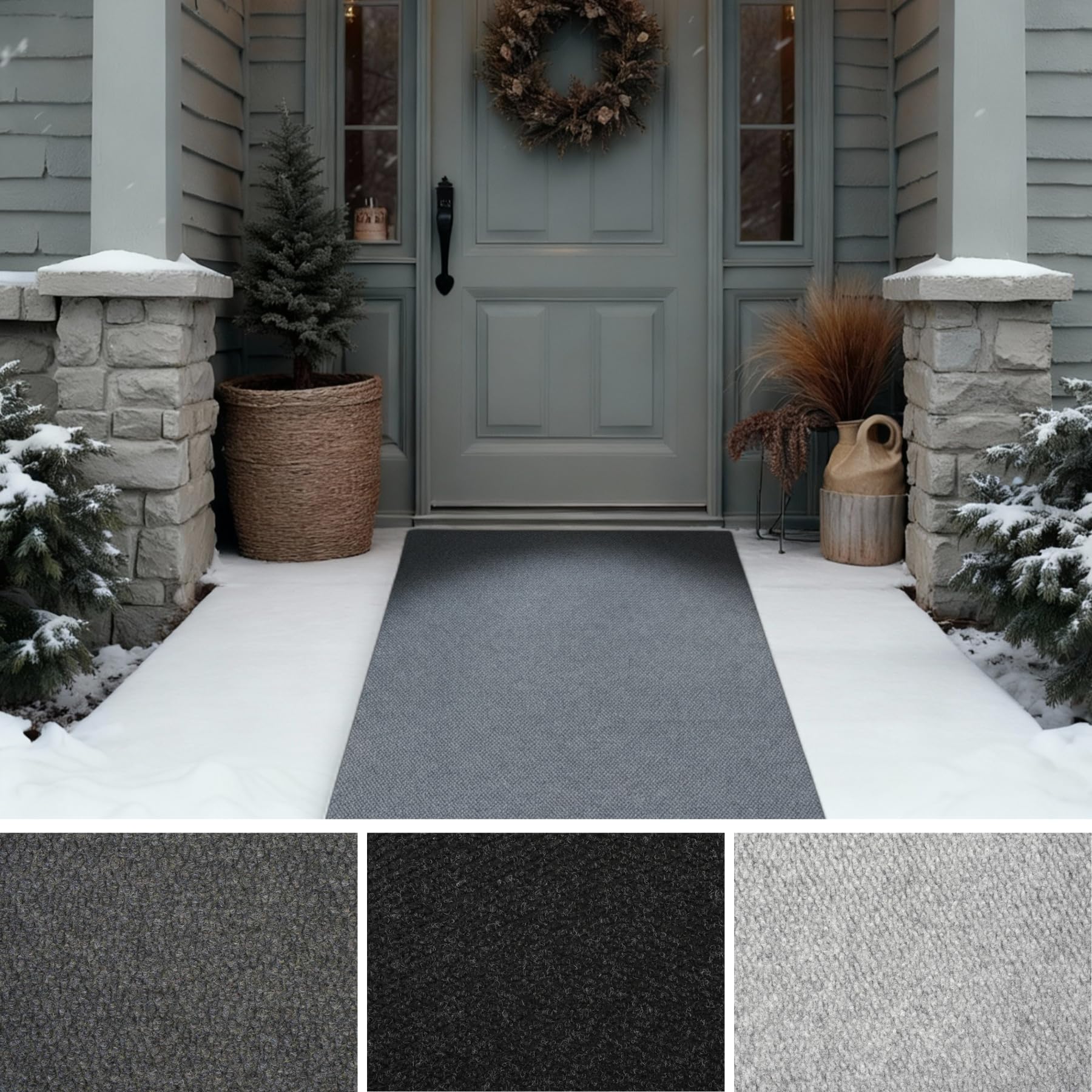 iCustomRug Hallway Runner Rug – 3x10ft Charcoal, Indoor/Outdoor, Non-Slip Rubber Backing, Low-Profile All-Weather Carpet, Non-Shedding & Easy Care, Entryway Mat Ideal for High Traffic Areas