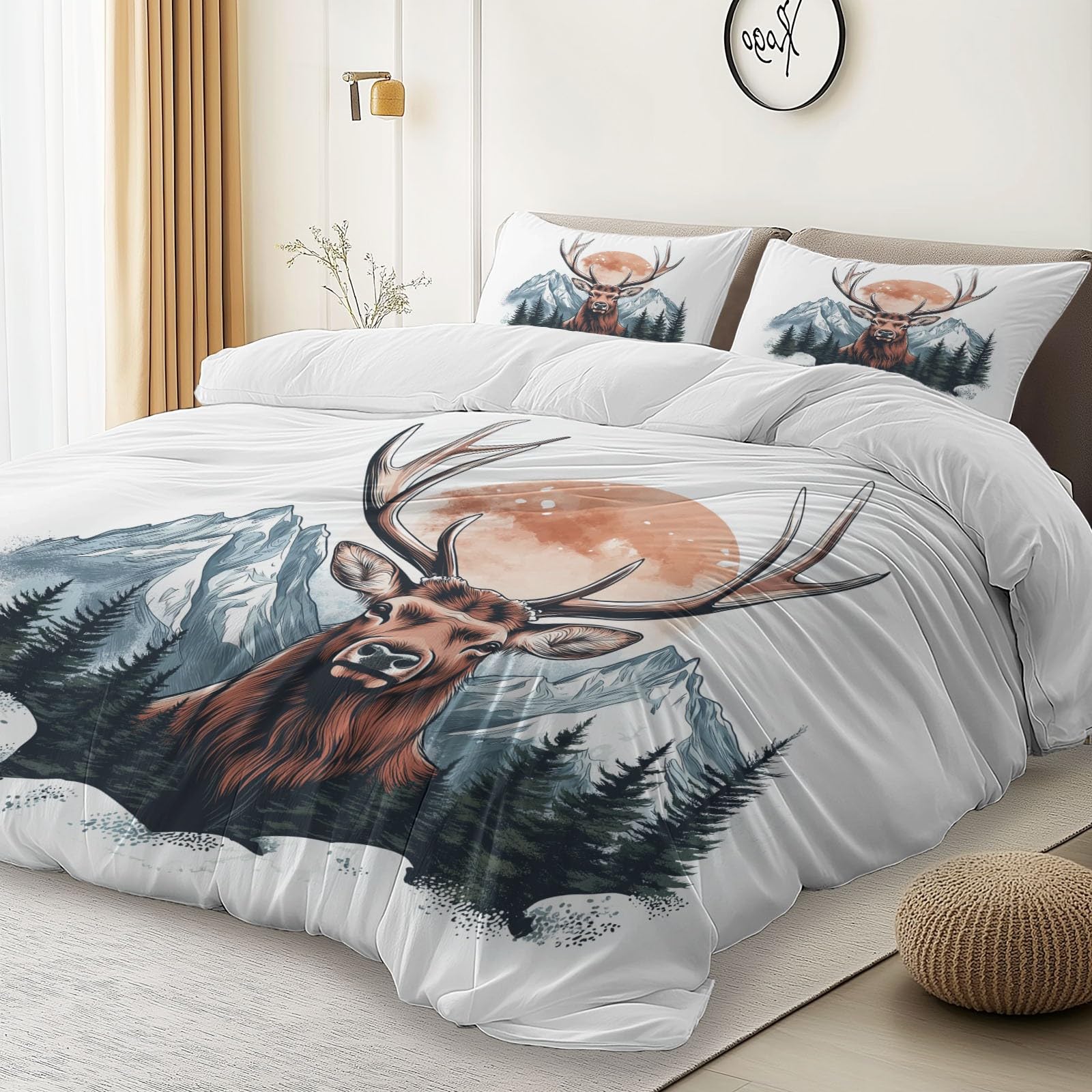 Zestaw pościeli Deer Mountains Nature miękki nadruk zestaw pościeli ze szczotkowanej mikrofibry poszewka na kołdrę z poszewkami na poduszki 260 x 220 cm, prezenty dla mamy, dekoracja sypialni