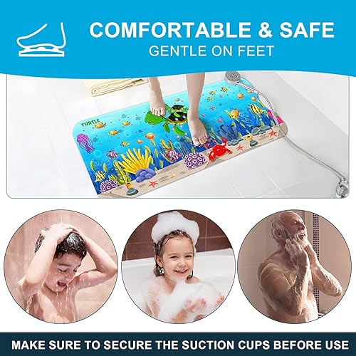Vista 7 de XIYUNTE Baby Bath Mat for Tub Non Slip Kids Bath Mat - 40''x16'' Extra Long Cartoon Bathtub Mat Non Slip Kids Shower Mat Eco-Friendly Toddler Bath