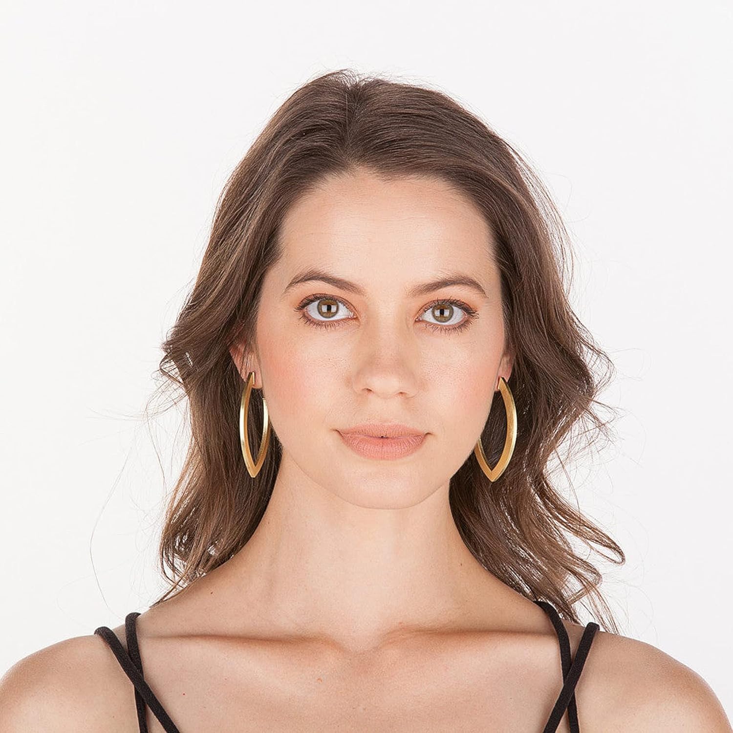 Sheila Fajl Smaller Alba Long Eye Shaped Womens Hoop Earrings in 18k Brushed Gold Plated