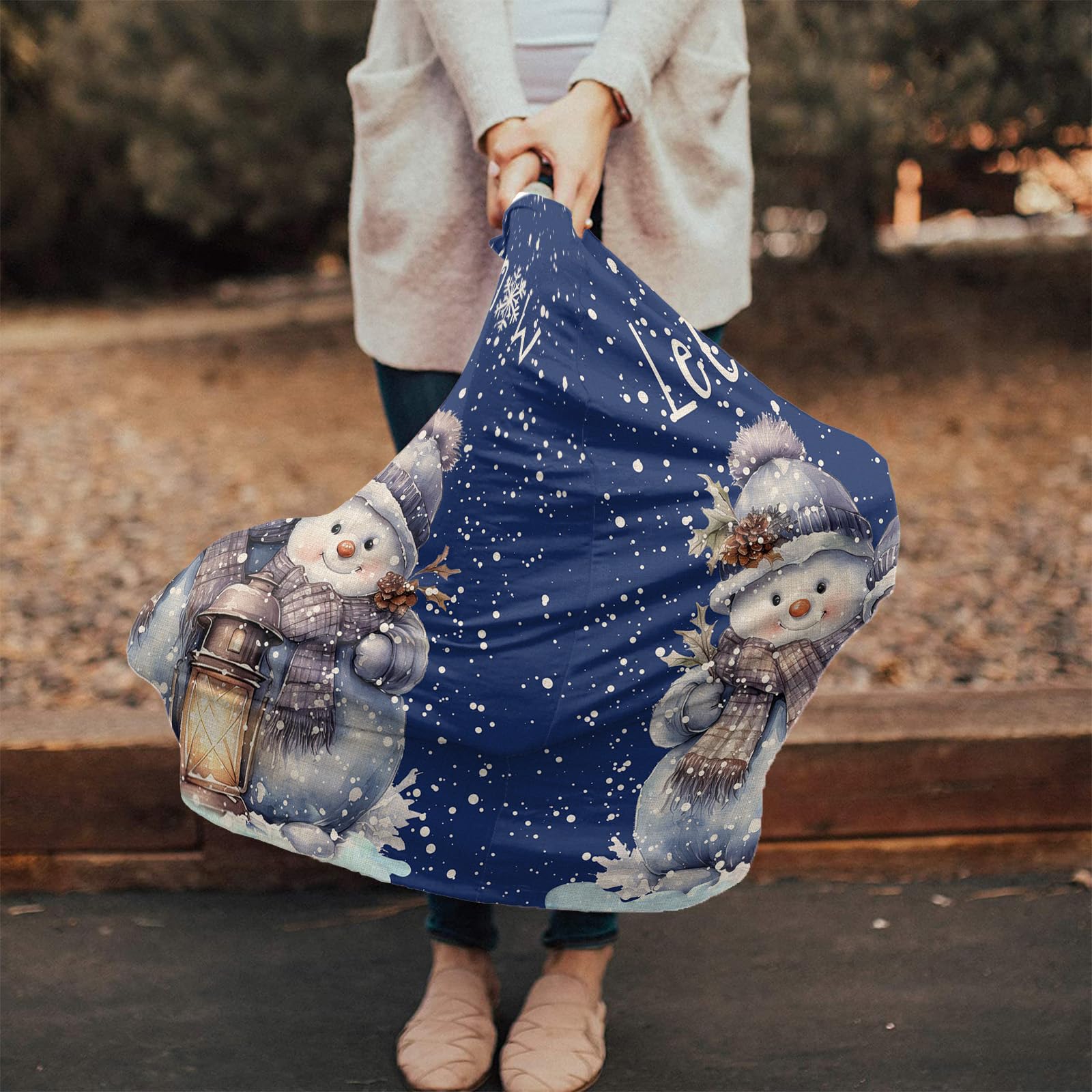 Nursing Cover for Breastfeeding Scarf, Retro Navy Blue Cartoon Snowman Pine Cones Light Baby Car Covers Super Soft Multi Use for Canopy Shopping Cart Cover Blanket Stroller Cover