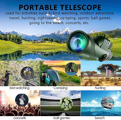 Miniatura 6 de Telescopio monocular de 80 x 100 de alta definición para adultos de alta potencia con adaptador para teléfono inteligente, telescopio caza vida