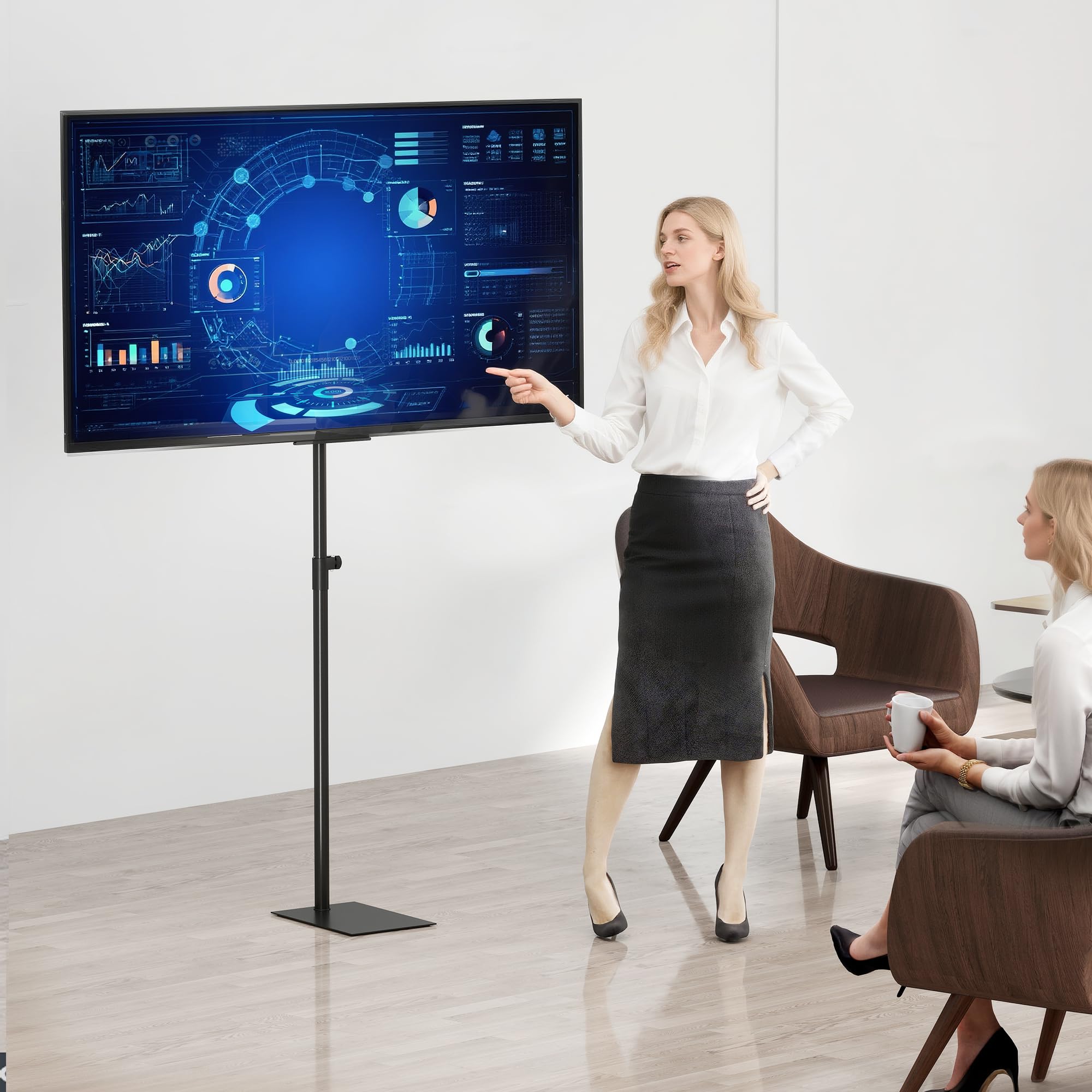 Bimiti - Supporto per TV con supporto girevole a 100 gradi, altezza regolabile e inclinabile, ripiano regolabile in altezza per schermi piatti o schermi curvi da 14 a 32"