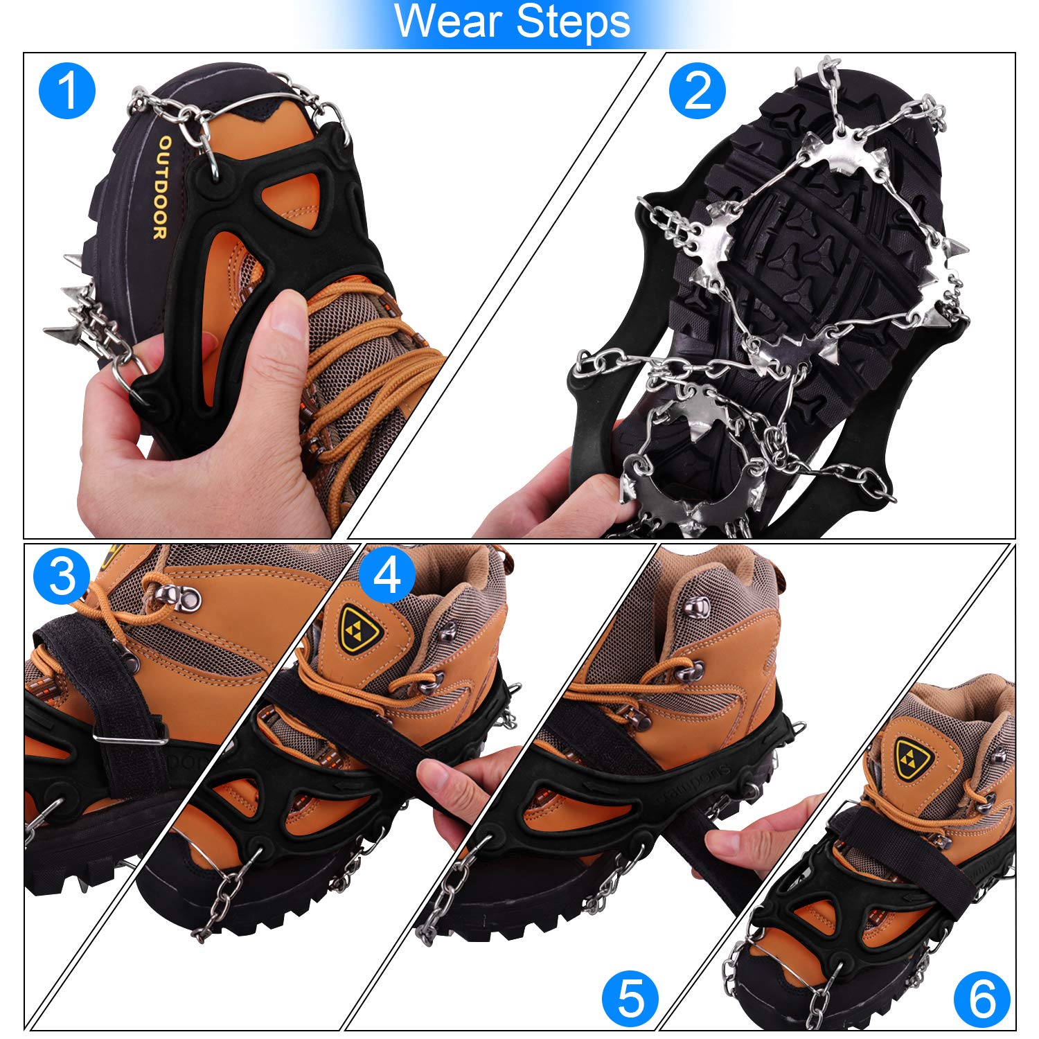 Crampons Antidérapants Sportneer - 19 Pointes Acier Inox - Pour Marche Sur Glace & Neige - Taille Unique