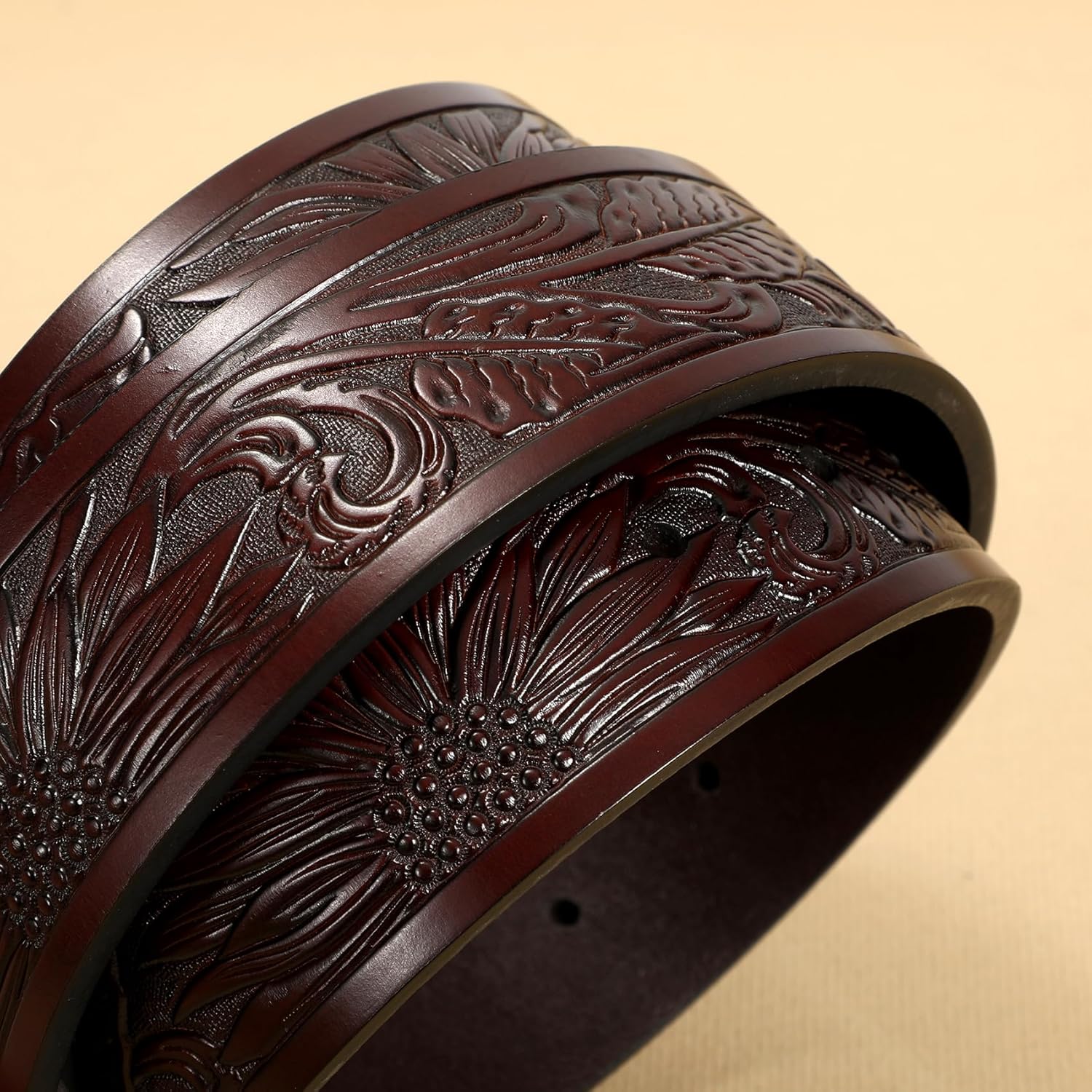 TRIWORKS Western Belt for Men without Buckle Cowboy Leather Belt Country Belt 1.5”Embossed Leather Belt Strap - Image 3