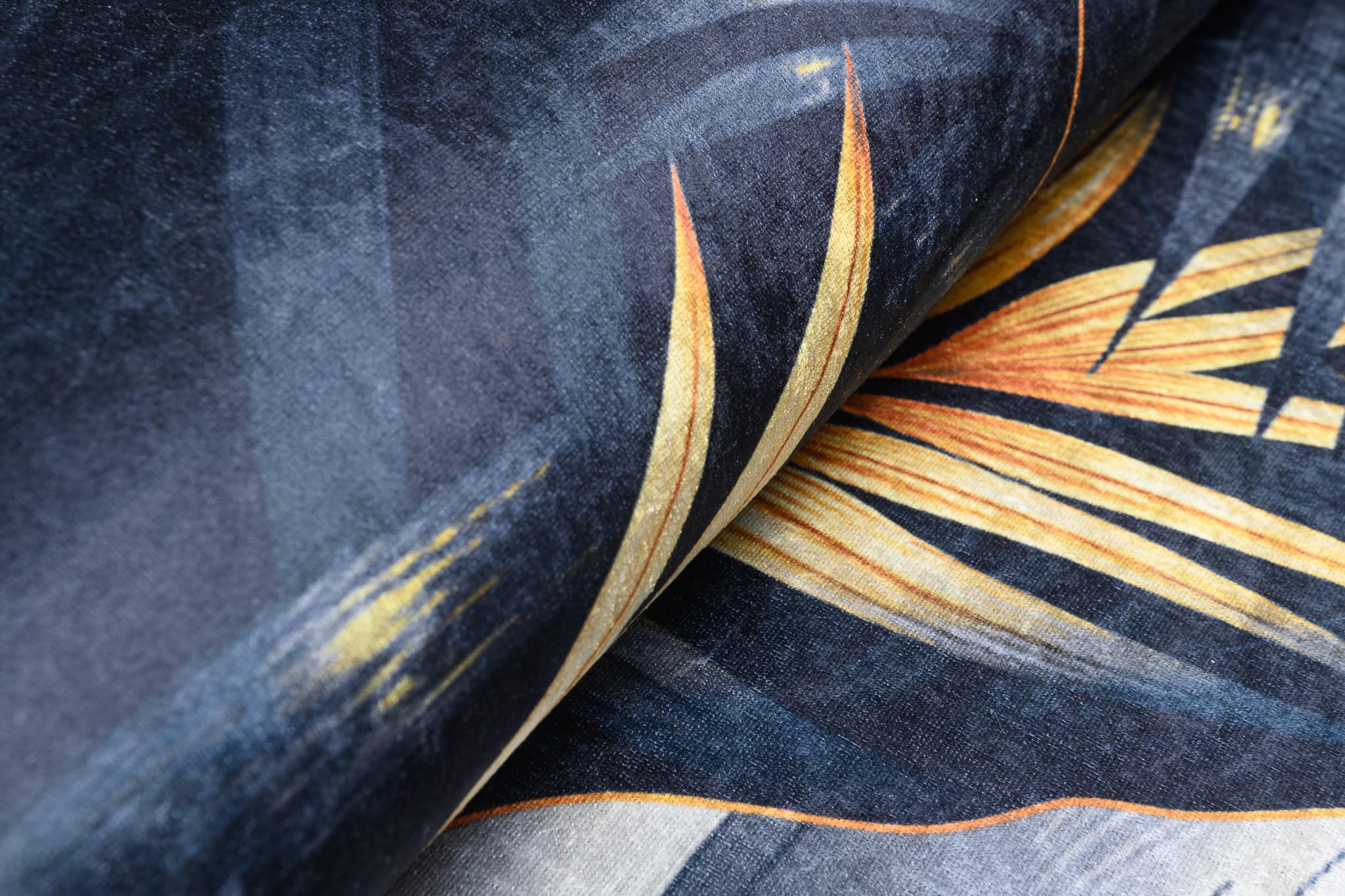 TAPISO Toscana Tapis de Salon Chambre Salle à Manger Bureau Entrée Ado Design Moderne Bleu Marine Jaune Imprimé Motif Feuilles de Monstère Palmier Poil Court Doux Léger Antidérapant 200 x 300 cm