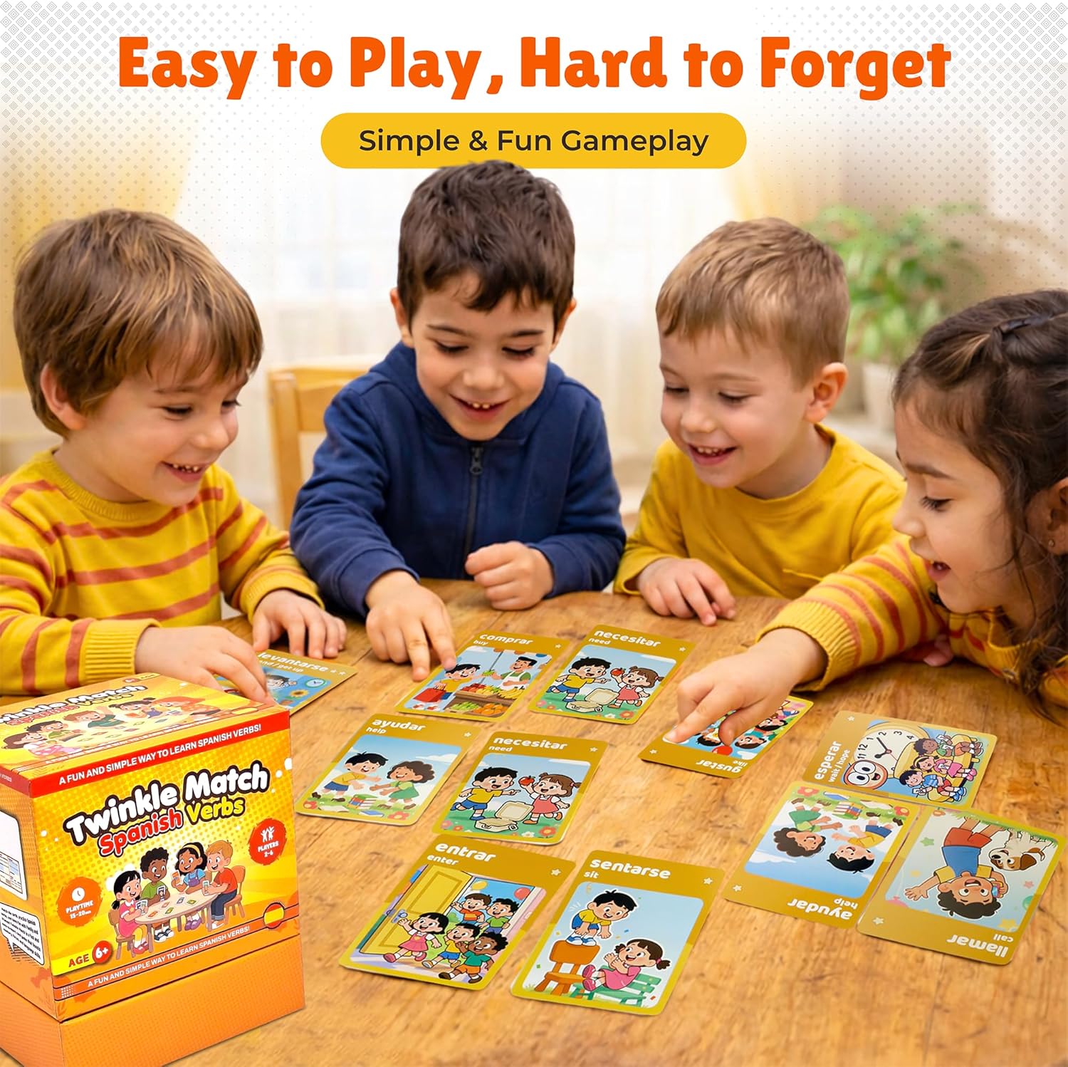 Spedemy Twinkle Match Spanish Card Game – 100 Vocabulary Matching Cards, Bilingual Games, Spanish Board Game for Kids, Beginners, Families, Homeschool & Classroom, juegos en español para la Familia