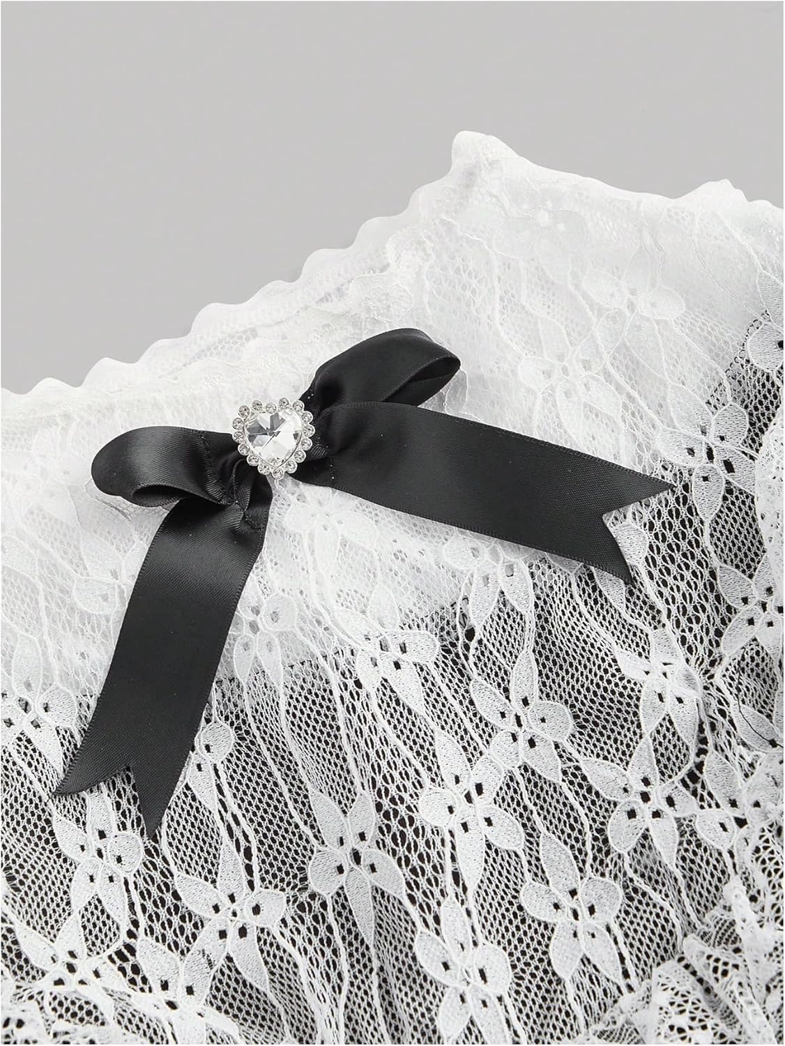 SHENHE Women's A Line Short Dresses Puff Sleeve Contrast Lace Stand Collar Summer Dress - Image 3