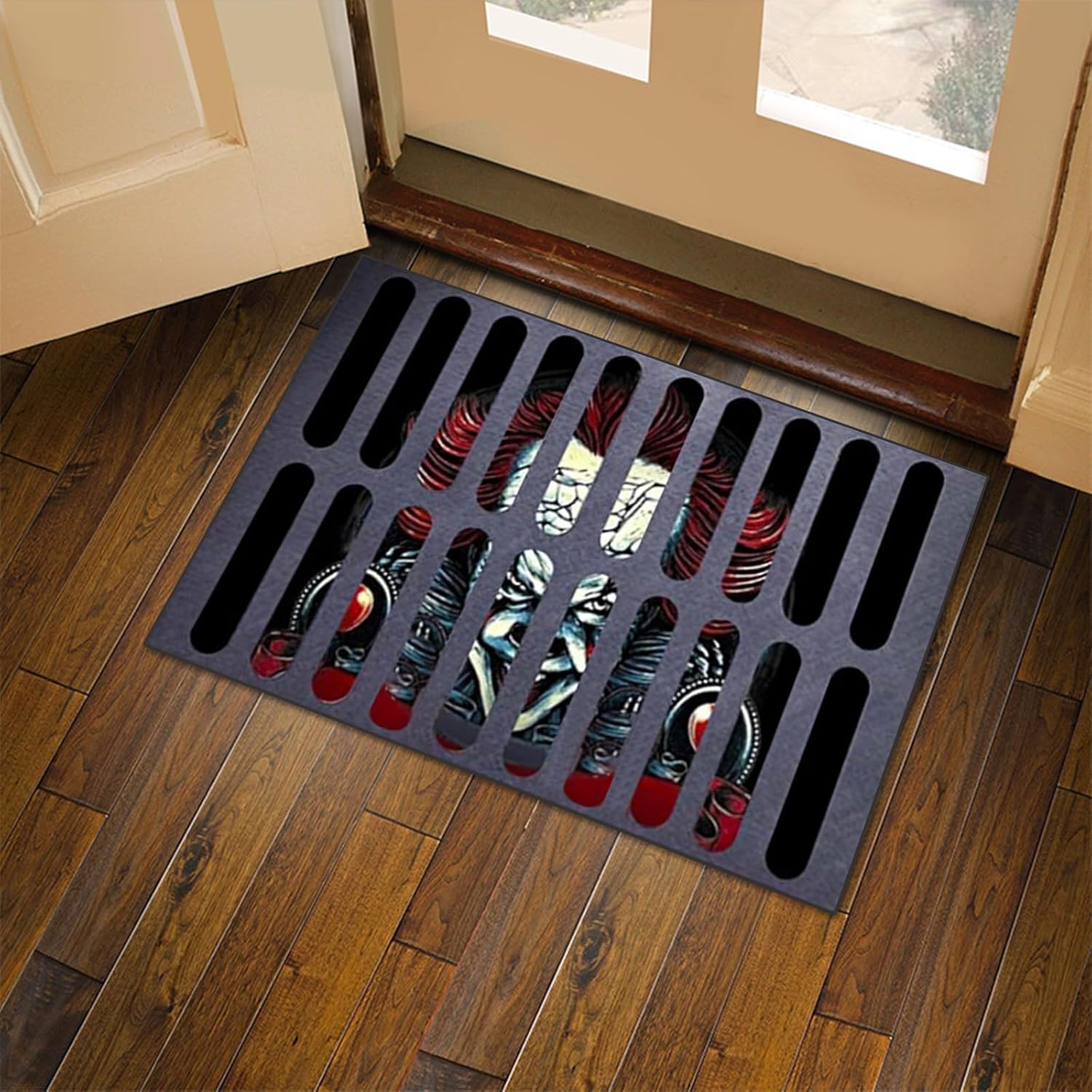 Halloween Doormat, 60 x 40 cm, Halloween Clown Doormat, Carpet 3D, Bathtub Mats, Doormat Scary, Humorous Horror Rugs, Non-Slip Halloween Clown Door Mat for Outside Entrance Door Decorations