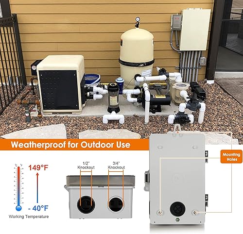 Miniatura 5 de Suraielec Temporizador de piscina WiFi dual, interruptores individuales de 120/277V, 40 amperios, temporizador inteligente resistente de 1HP/2HP,