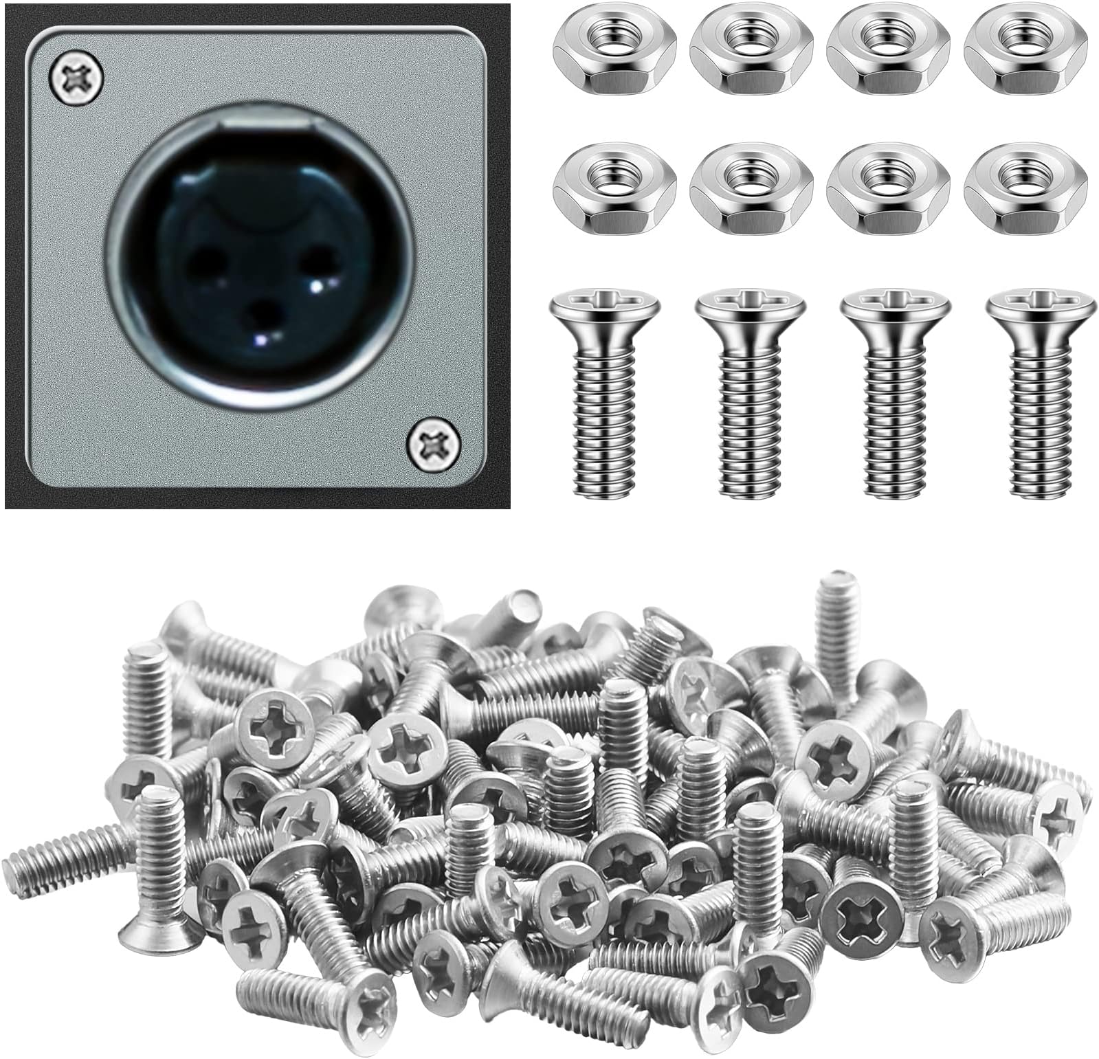 50 Pieces D Series Panel Screws and Nut Kit Panel Mount Connector M2.5 x 8 mm Screw Stainless Steel Metal Audio Server Rack Mounts for Attaching D Series Connectors