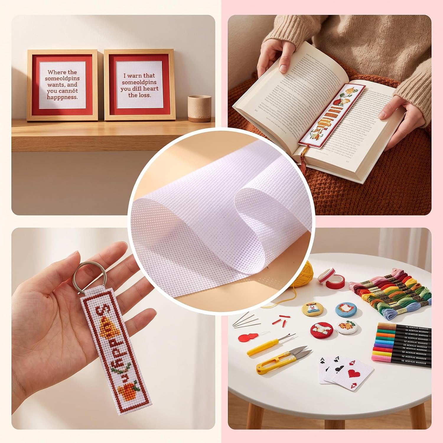 56PCS Needlepoint Canvas Kit Include 6 Blank Canvases Threads & Starter Kit