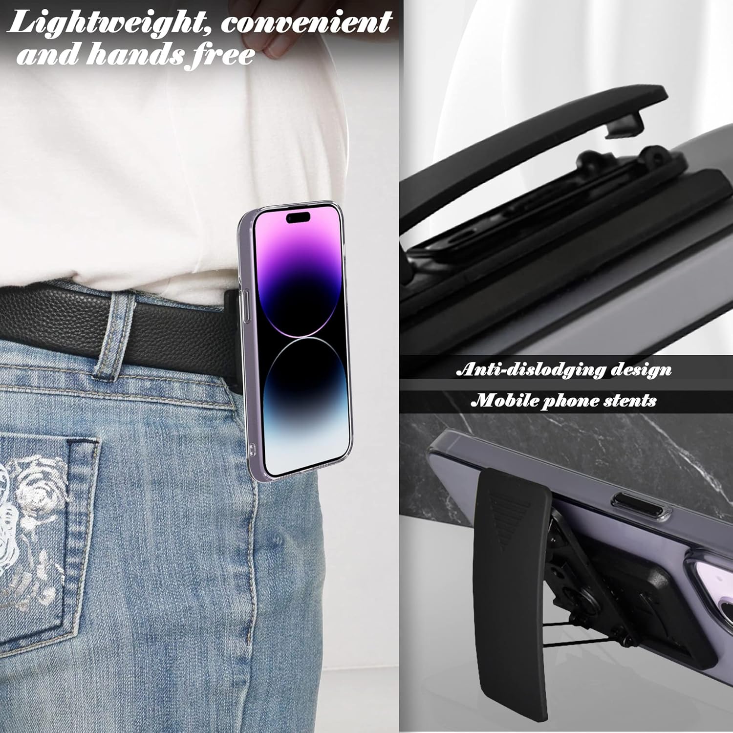 Orzero Belt Clip Cell Phone Holder Compatible for iPhone 17/16/15/14 Series/Samsung Galaxy Z Fold 7/6/5/4/Z Flip Series/Galaxy S25 Series Adhesive Belt Clip Phone Holster - Image 4