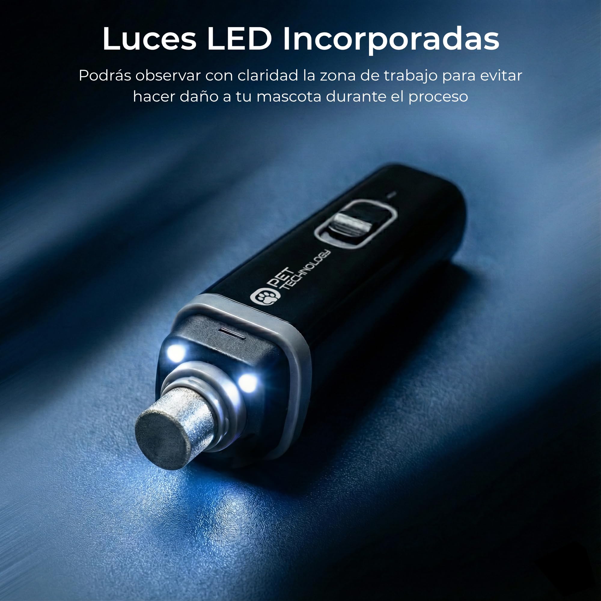 Limador de Uñas Premium para Mascotas Recargable USB-C, 2 Velocidades, Luz LED, Ligero, Manejable, Silencioso y Seguro para Perros y Gatos